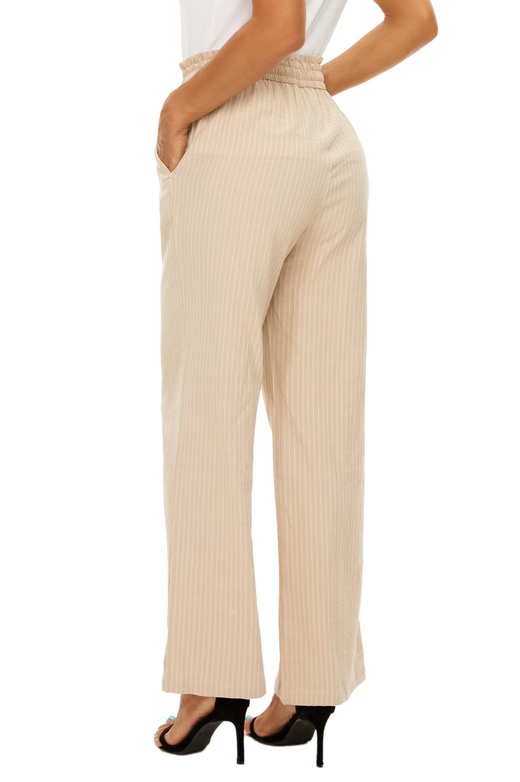 Women's High Waisted Linen Pants - Wide Leg Casual Drawstring Lounge Pants with Pockets | Breathable Summer Pants for Beach, Yoga & Relaxation at Home