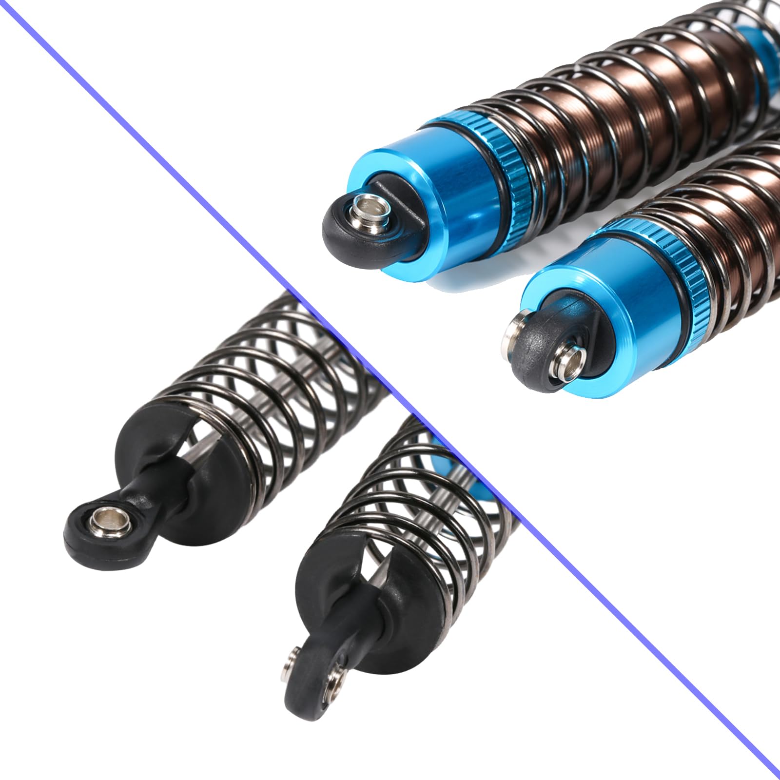 1/10 Scale 90mm RC Oil Filled Shock Absorbers Kit - Compatible with Tamiya Bullhead, SuperClod Buster, TRX4, Axial SCX10, D90 Crawler Trucks - Blue Performance Upgrade Parts for Off-Road Racing & Rock Crawling