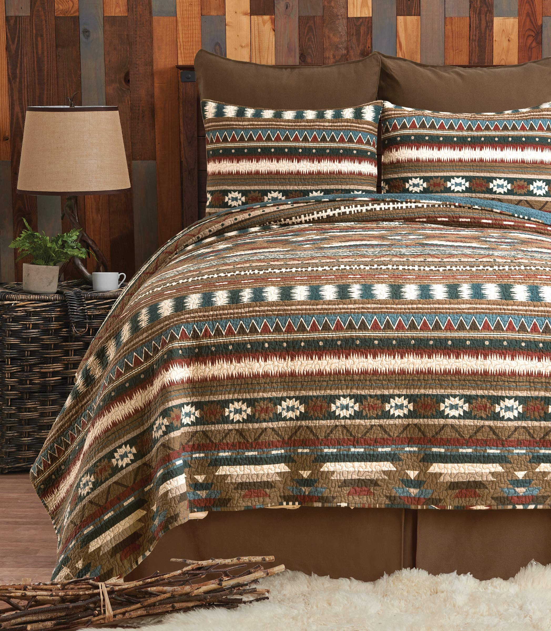 C&F Home Wyatt Full/Queen Cotton Quilt Set - Reversible Geometric Bedspread with Shams, All-Season 3-Piece Bedding in Brown | Perfect for Master Bedrooms, Guest Rooms & Cozy Home Decor
