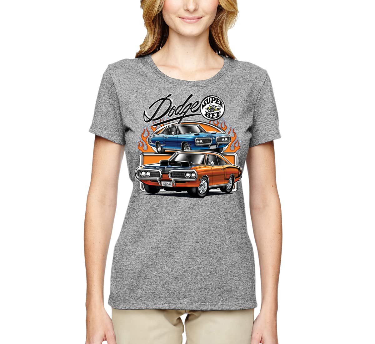 Flaming Dodge Super Bee Muscle Car Graphic T-Shirt for Women | Retro Vintage Automotive Tee | Casual Streetwear & Car Enthusiast Fashion