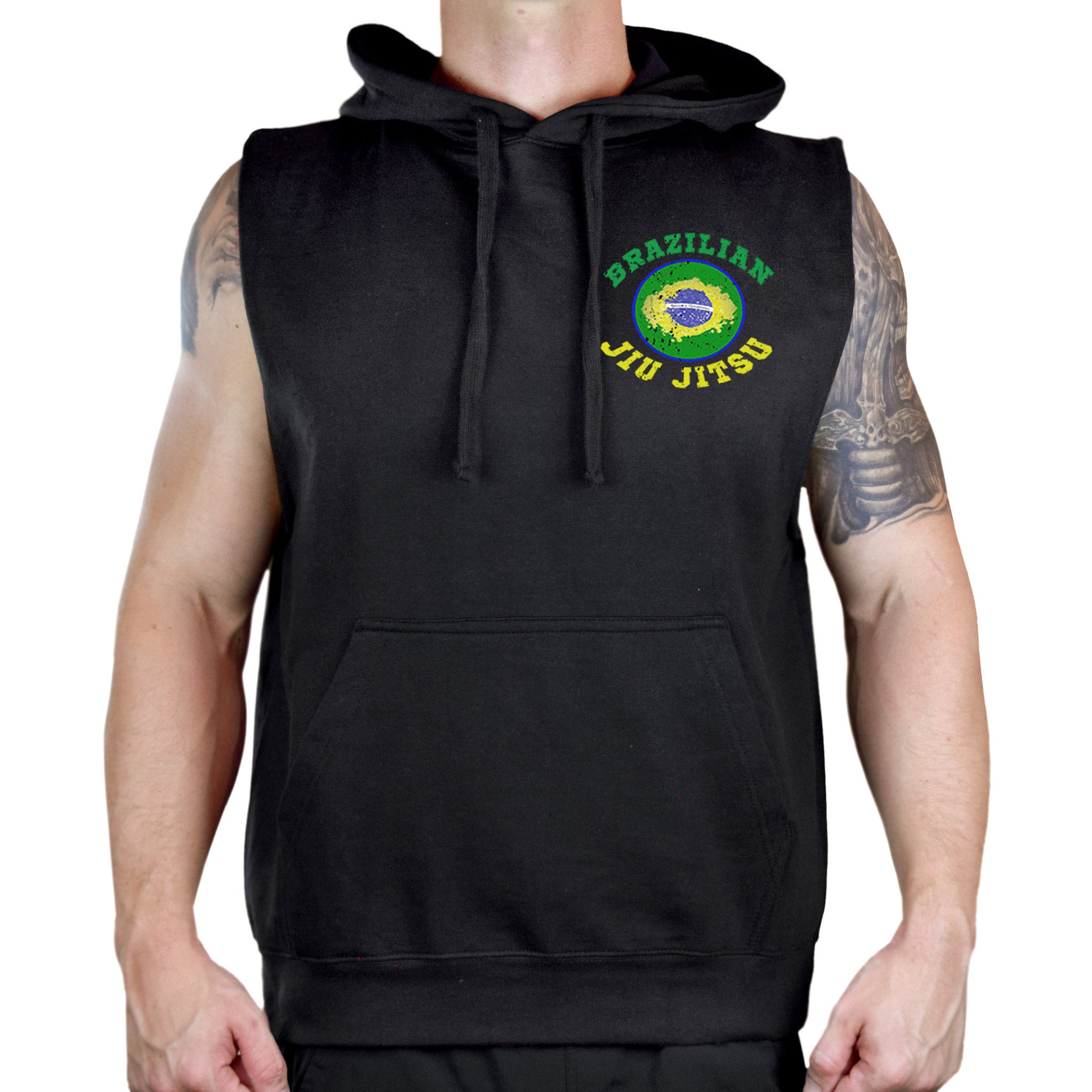 Interstate Apparel Men's Brazilian Jiu Jitsu Flag Sleeveless Hoodie Vest - MMA Training, BJJ Competition & Casual Streetwear
