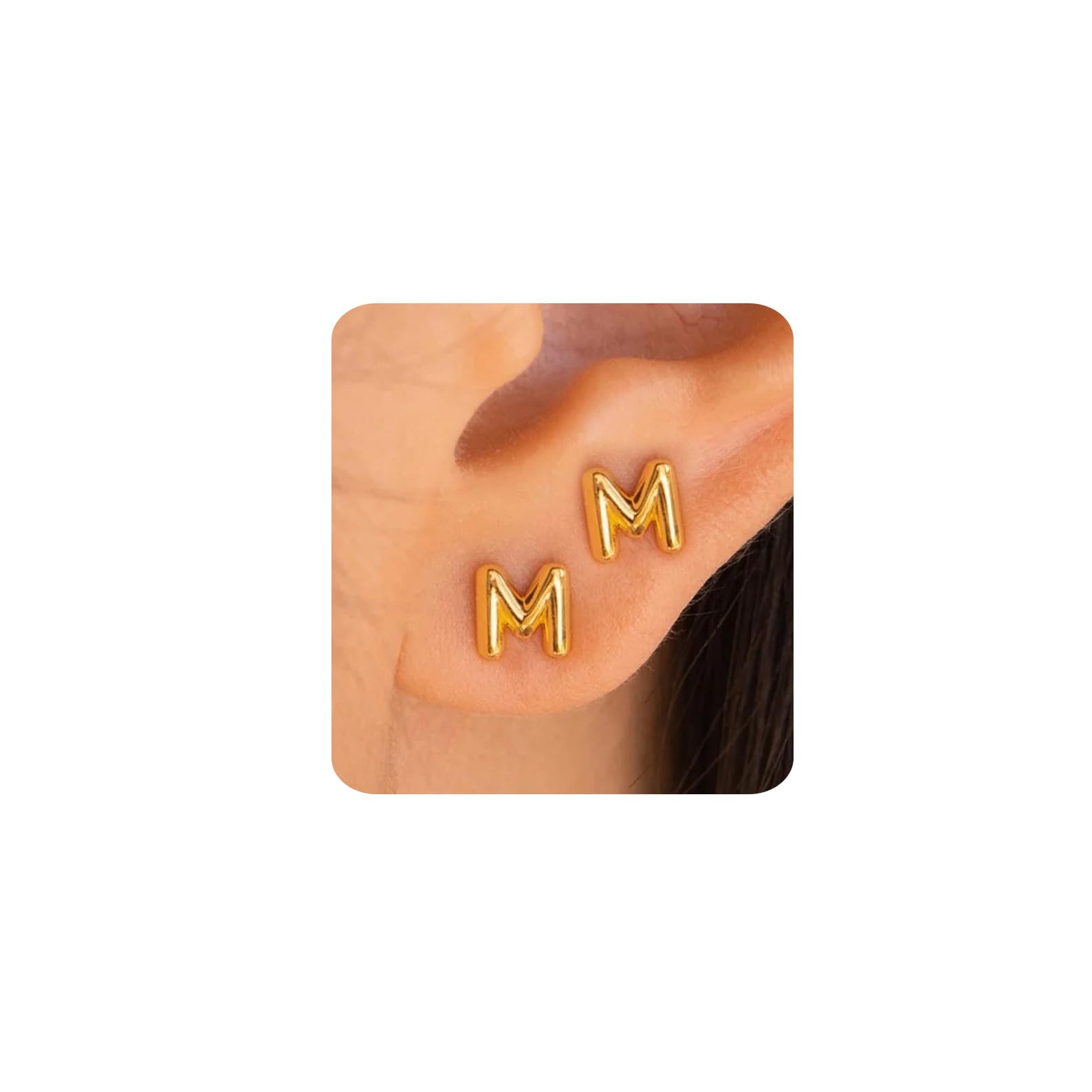 14K Gold Cubic Zirconia Bubble Initial Letter Stud Earrings for Women - Trendy Minimalist Dainty Hypoallergenic Jewelry - Perfect Gift for Her, Birthday, Anniversary & Everyday Wear
