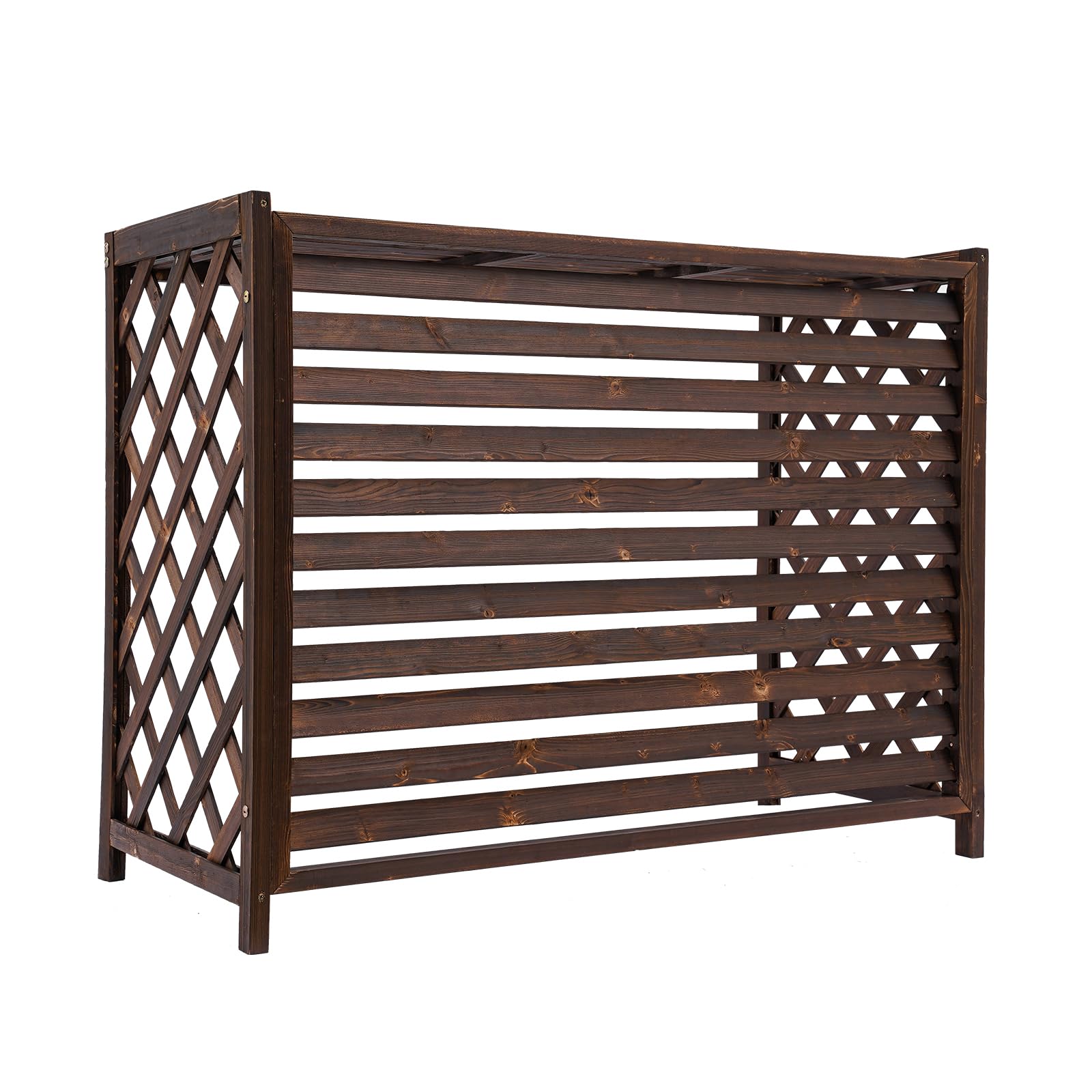 Retro Wood Air Conditioner Privacy Screen - Free Standing AC Fence for Outdoor Unit, Brown 43.31