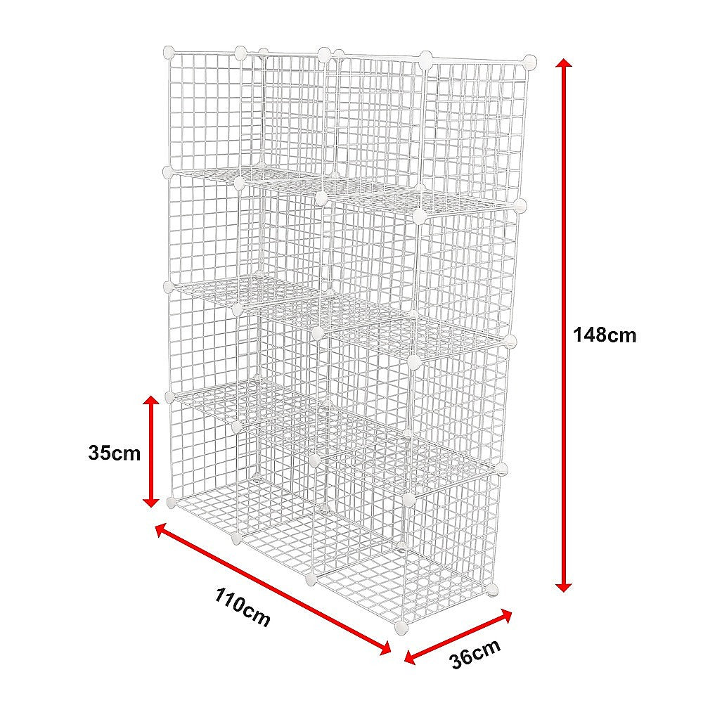 12 Cube Wire Grid Organizer Bookcase - White Storage Cabinet for Wardrobe, Closet & Home Organization | Perfect for Bedroom, Office & Living Room Storage Solutions
