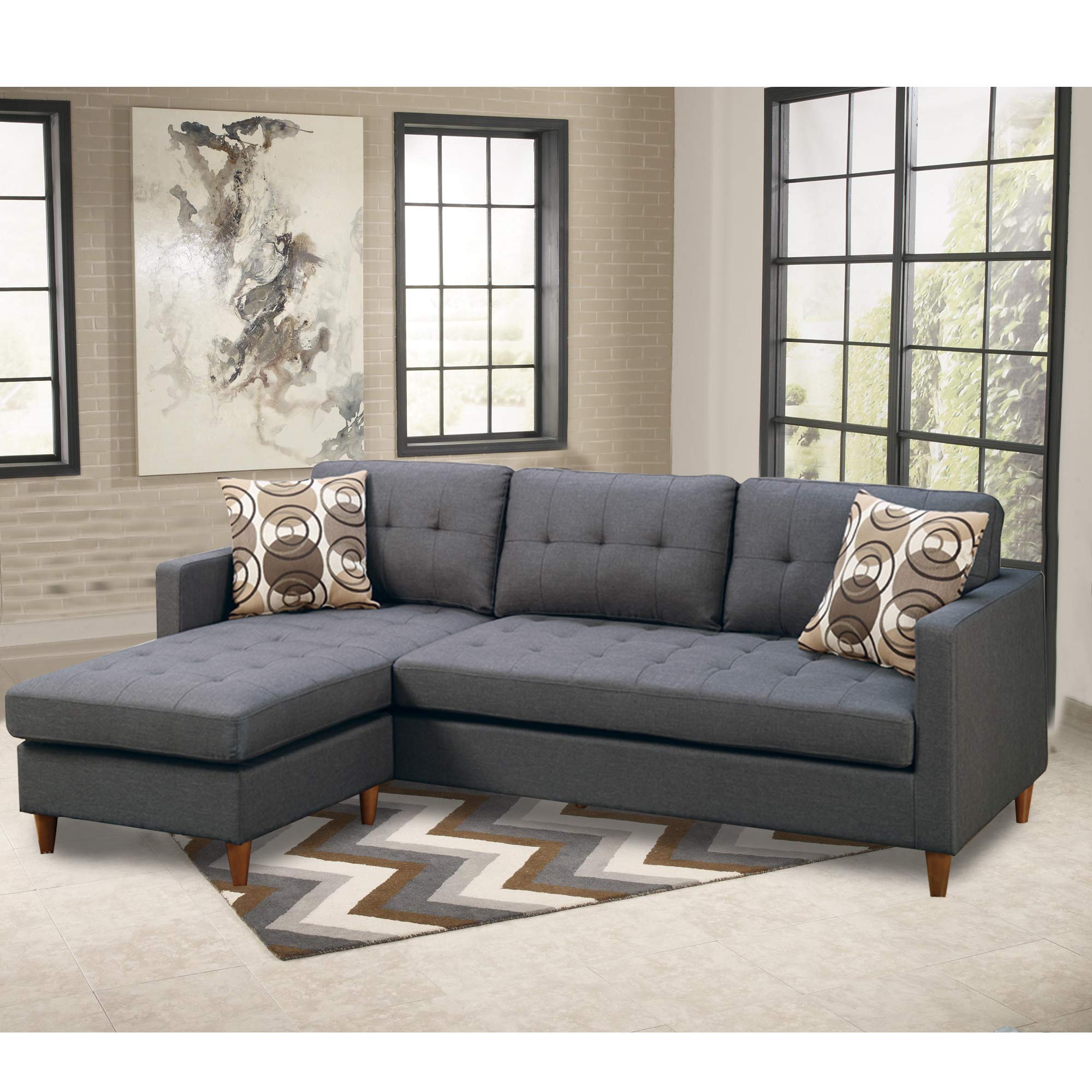 Benjara Polyfiber Sectional Sofa with Pillows - Gray Modern Living Room Furniture for Small Spaces | Perfect for Apartments, Condos & Cozy Family Gatherings