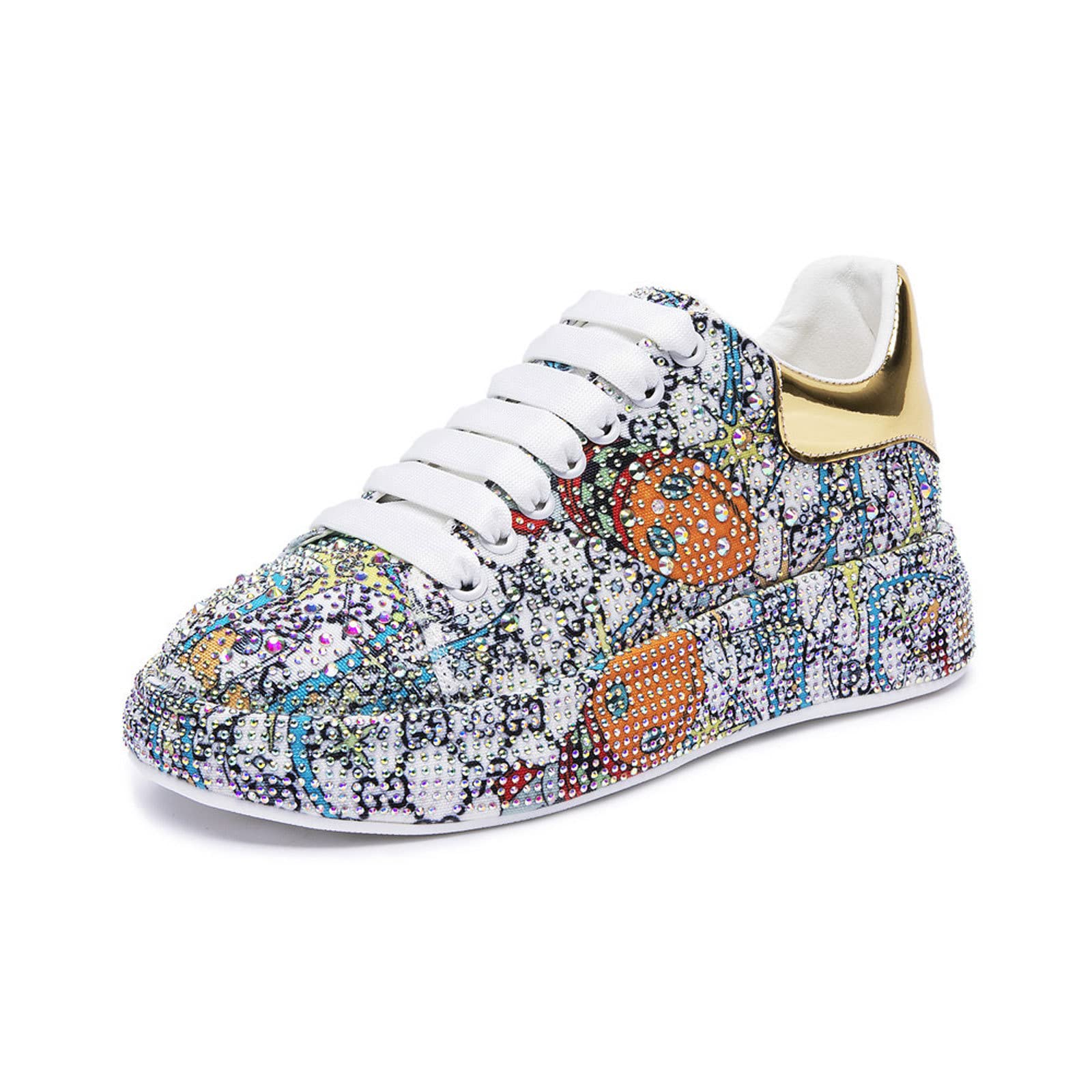 GUOANFG Women's Crystal Platform Sneakers - Rhinestone Lace Up Casual Shoes for Women, Silver (Size 35 EU) | Perfect for Daily Wear, Parties, and Fashion Outfits