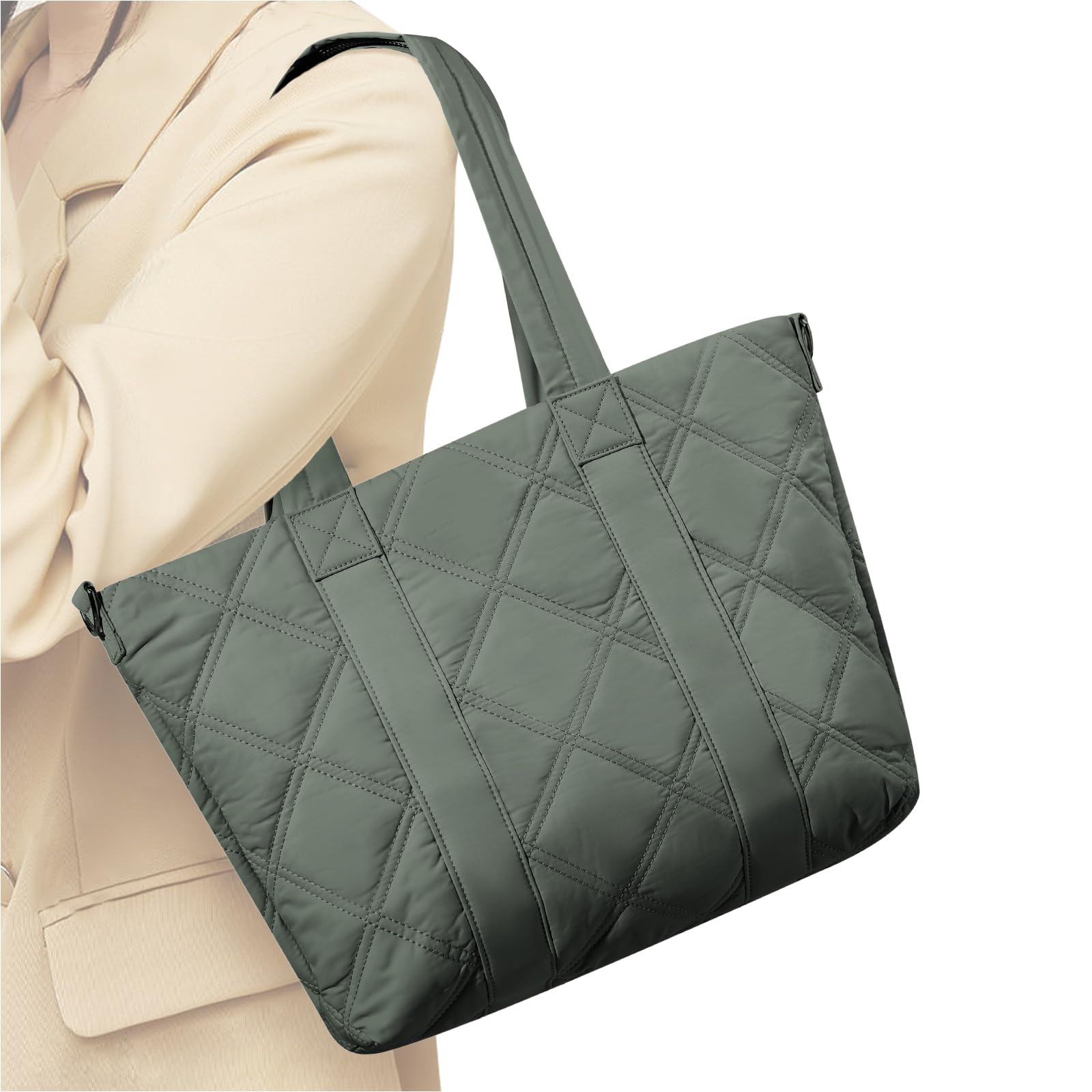 Stylish Laptop Tote Bag for Women - 15.6 Inch Quilted Shoulder Bag with Padded Laptop Compartment - Perfect for Work, Travel, Gym & Daily Commute