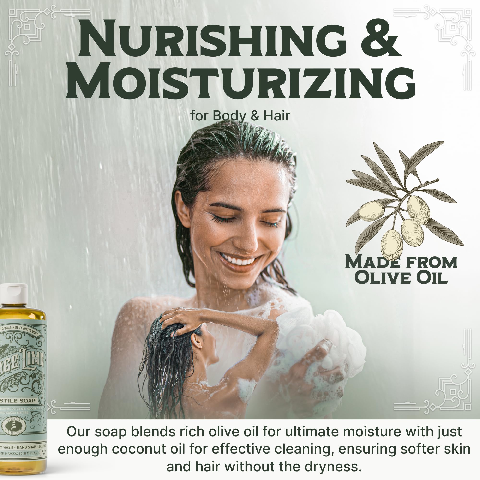 Organic Carolina Sage Lime Bulk Castile Liquid Soap - EWG Verified 5 Gallon Body Wash with High Olive Oil Content - Perfect for Home, Spa, and Eco-Friendly Cleaning