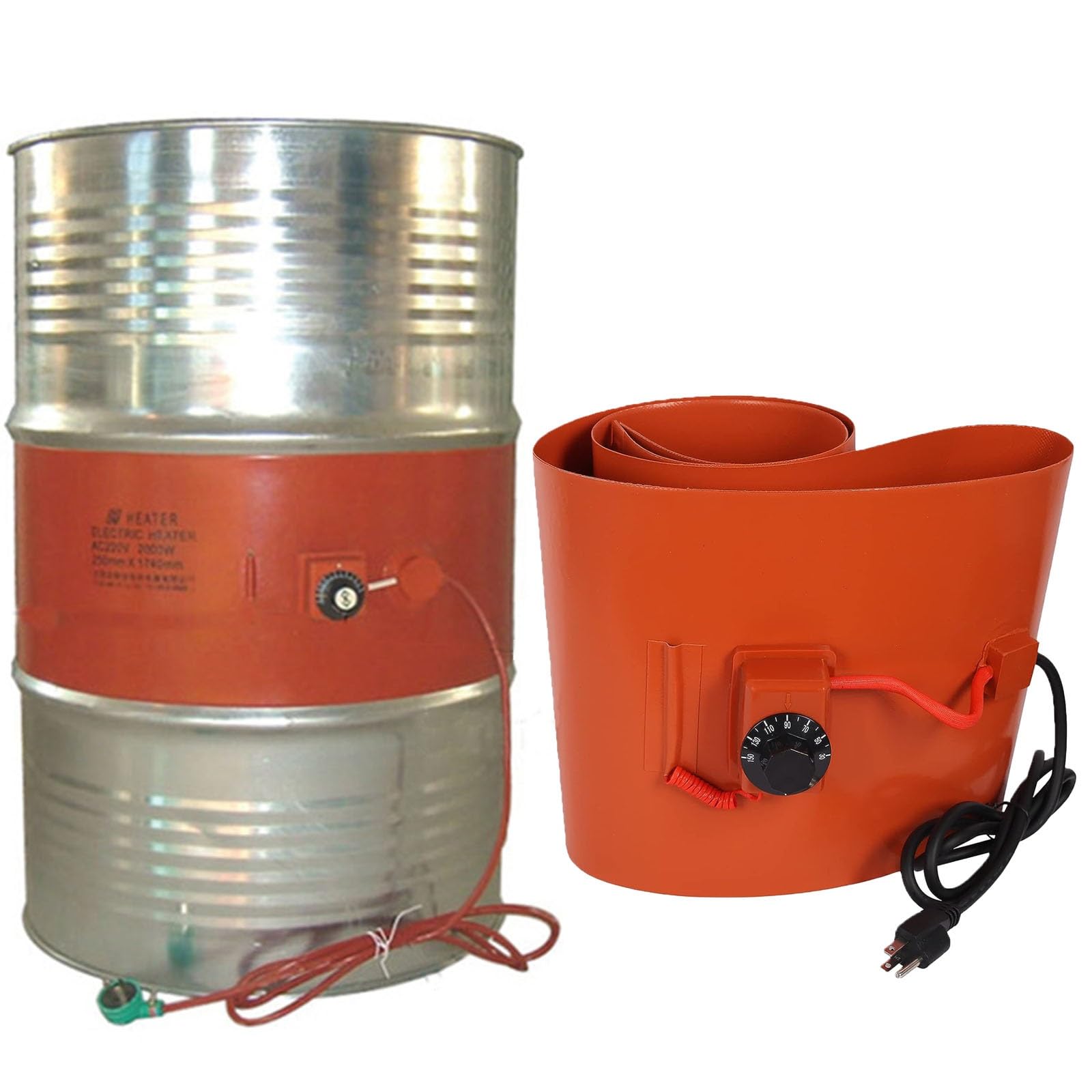 55-Gallon Drum Heater - Heavy Duty Metal Bucket Heater for Liquid & Gas Storage Tanks with Adjustable Thermostat (30-150°C) - Perfect for Industrial, Chemical, and Food Processing Applications