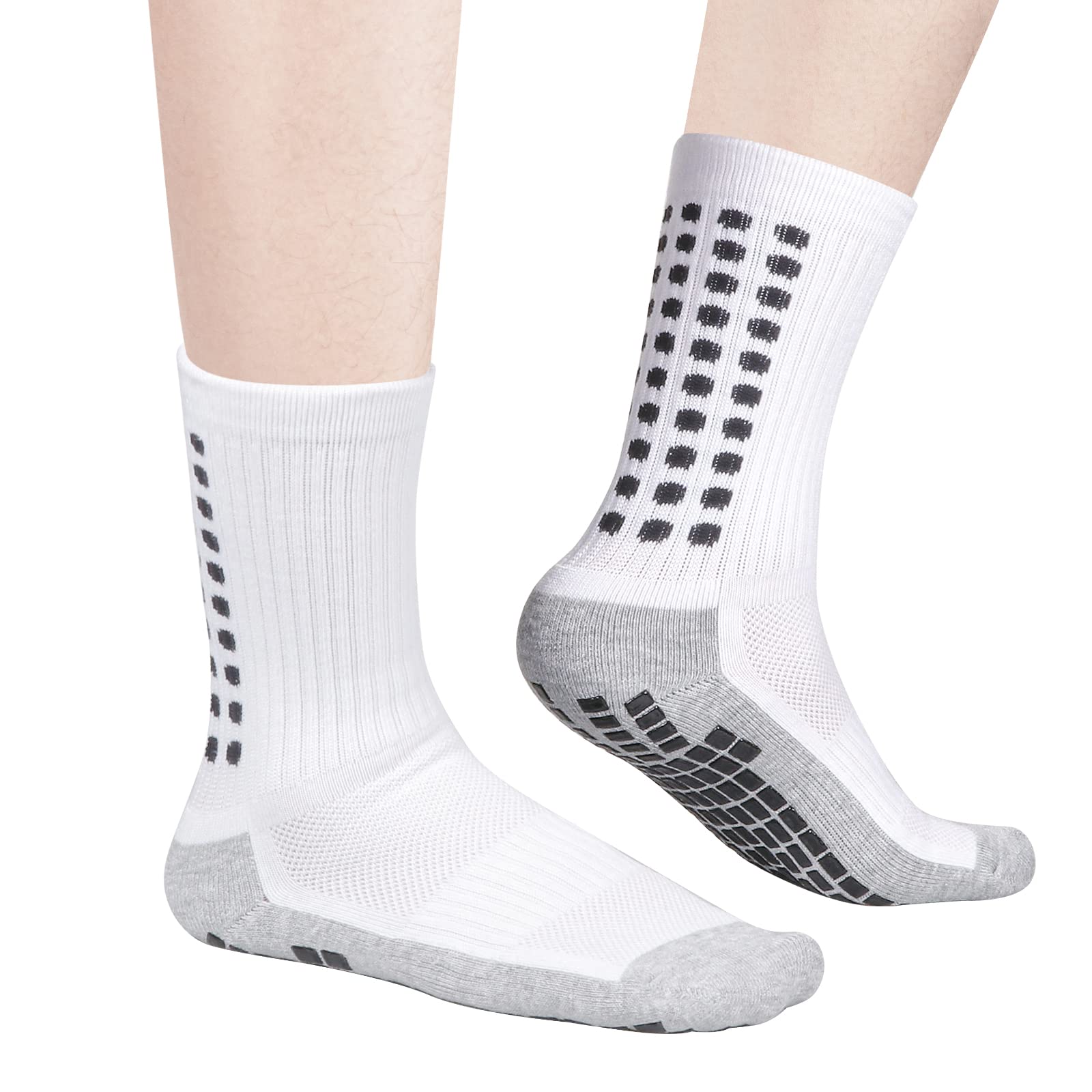YUEDGE Men's Non-Slip Soccer Grip Socks - Cushioned Crew Athletic Socks for Basketball, Pilates & Sports (3 Pairs) - Perfect for Training, Gym Workouts & Active Lifestyles