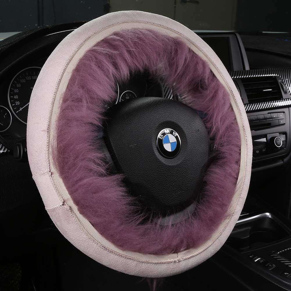 3Pcs Soft Fluffy Wool Car Steering Wheel Cover Set with Handbrake & Gear Shift Cover - Warm Fuzzy Winter Accessories for Women (White Black Tip) | Perfect for Cold Weather Driving & Stylish Car Interior Upgrade