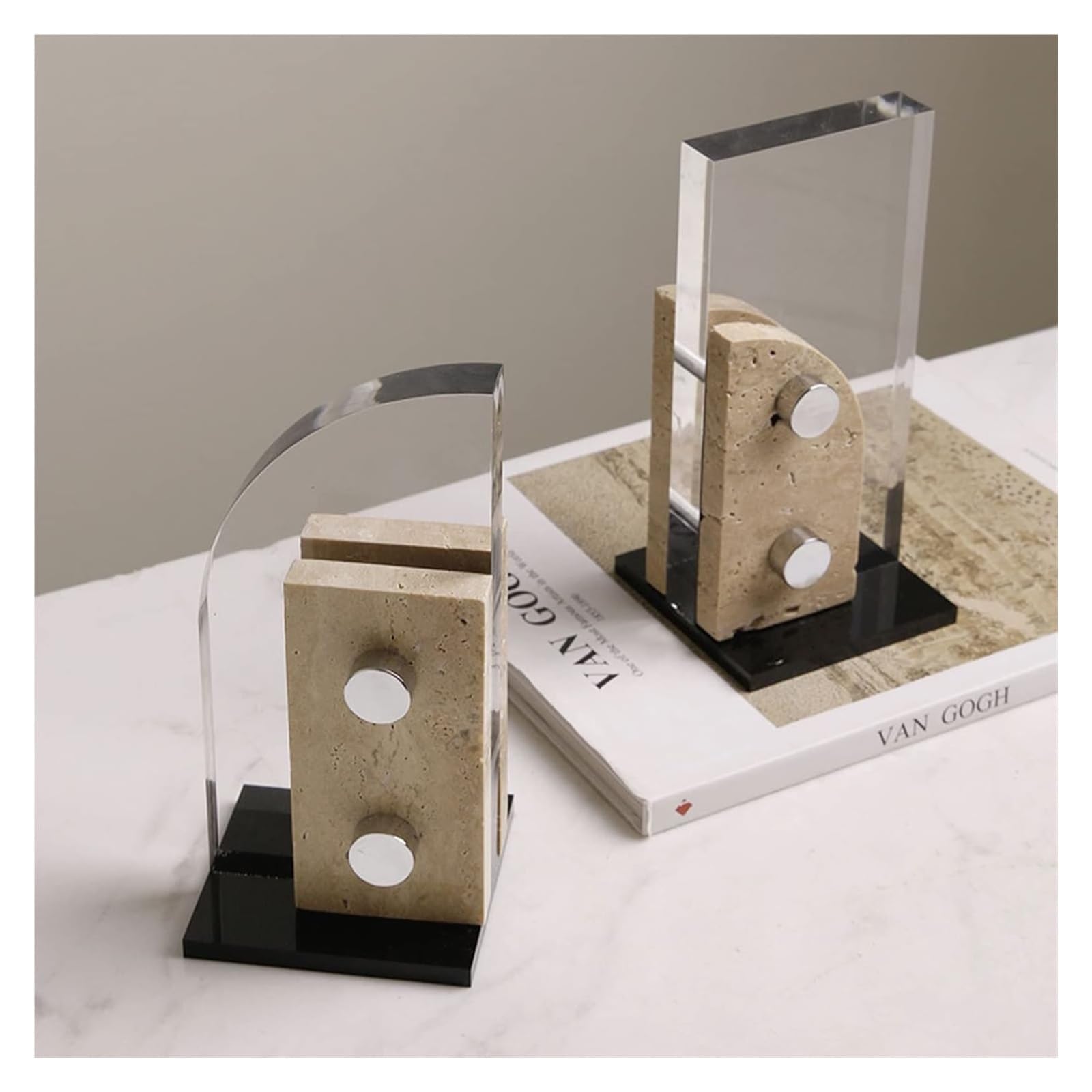 Crystal Bookends - 1 Pair L-Shape Non-Skid Heavy Duty Marble Bookends for Bookshelves, Office & School Library | Secure Hold for Heavy Books | Elegant Home & Office Decor Accessories | Perfect for Organizing Textbooks, Novels & Decorative Displays