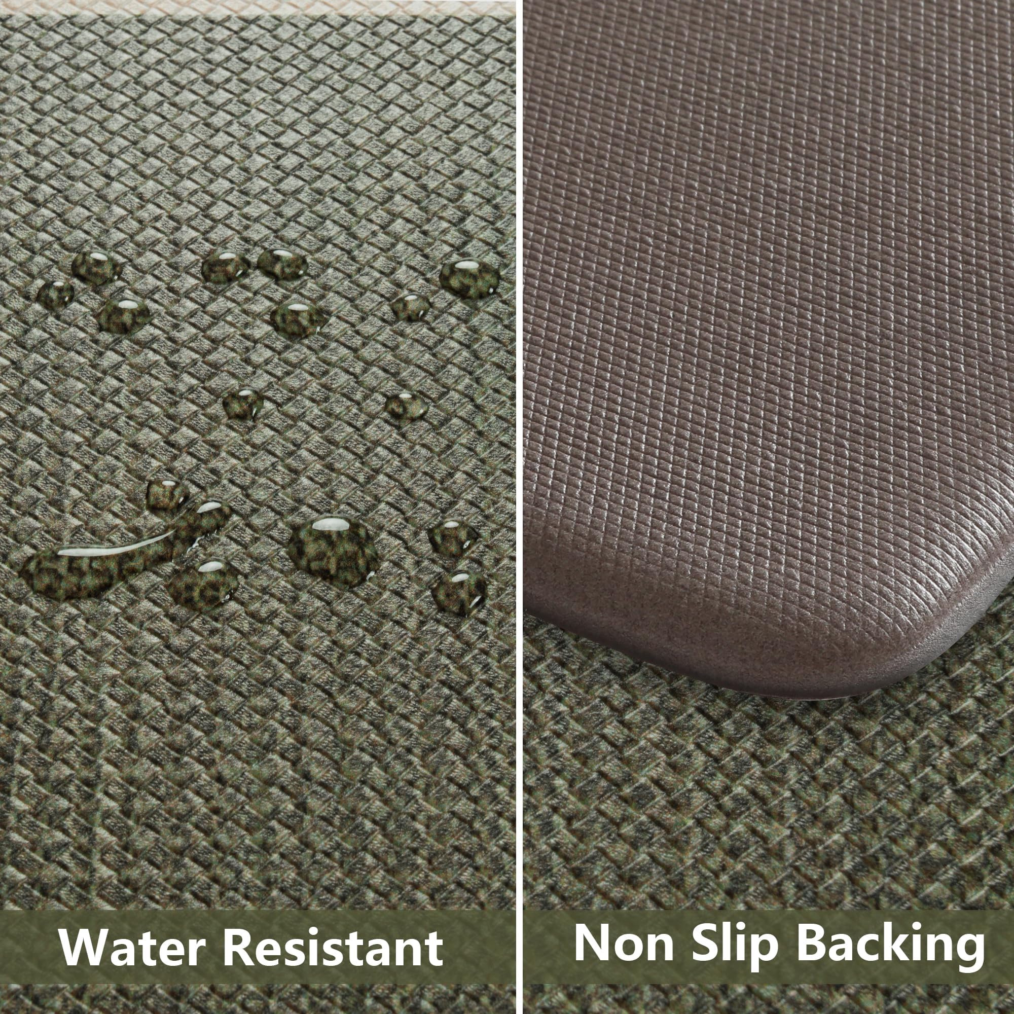 LEEVAN Anti-Fatigue Kitchen Floor Mats - Non-Slip Cushioned Memory Foam Standing Mat Set (2-Piece, Olive Green) | Waterproof & Ergonomic Design for Office, Bar, Desk, Laundry Room | Comfortable Support for Long Standing Hours at Work or Home