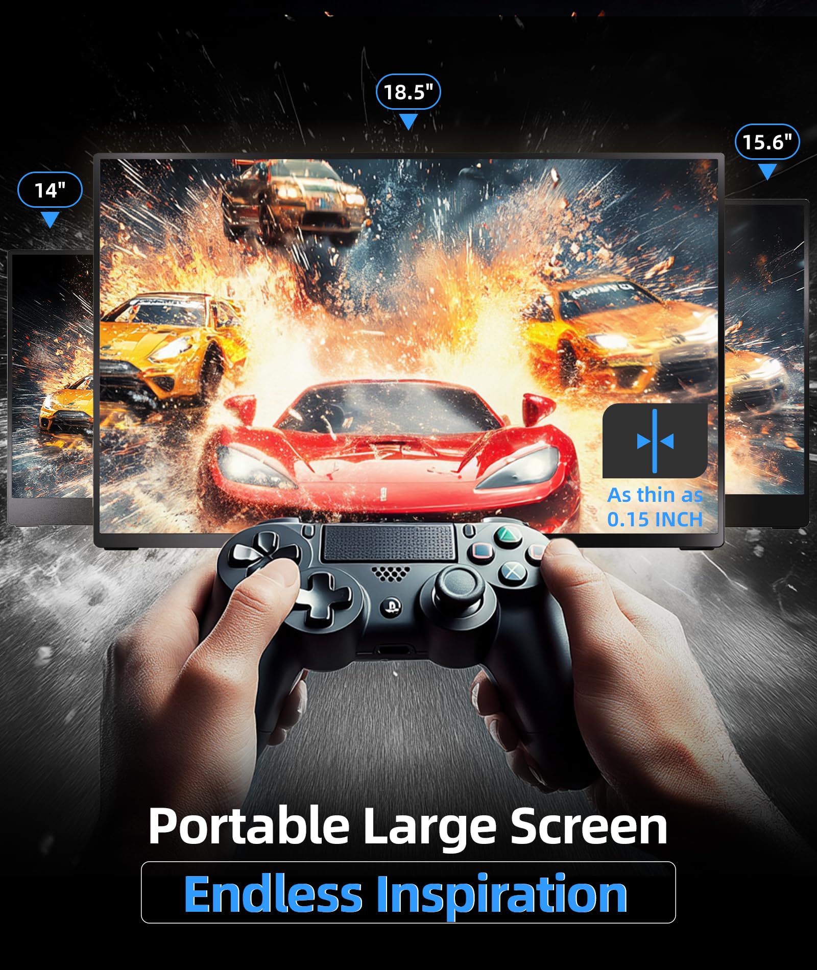 18.5 Inch Portable Monitor FHD 1080P 100% sRGB USB C HDMI External Screen for Laptop Mac PC - Gaming, Work & Travel with Smart Cover & Built-in Speakers