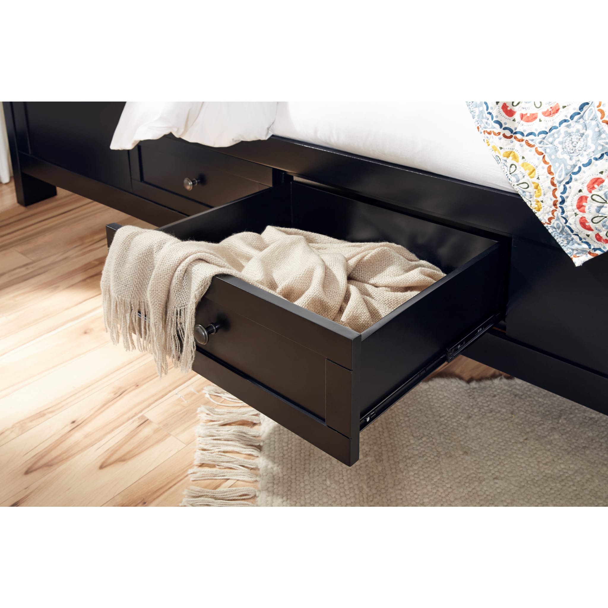 Paragon 4-Drawer Wooden Storage Bed Frame in Black - Perfect for Small Bedrooms & Space-Saving Organization