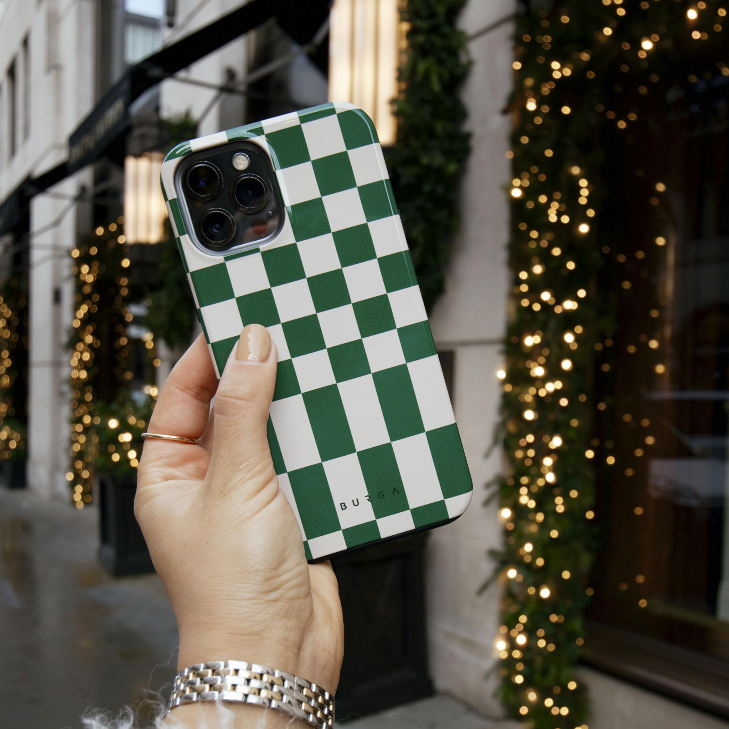BURGA iPhone 15 Pro Max Case - Trendy Checkered Green Square Hard Shell Protective Cover for Apple iPhone 15 Pro Max | Cute Aesthetic Design for Women & Men | Perfect for Everyday Use, Travel, and Style Protection