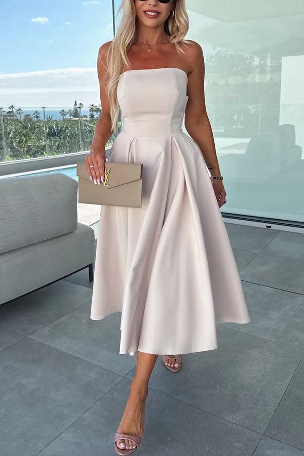 Elegant Solid Color Off Shoulder Pocket Midi Dress for Women - Summer Casual, Beach Vacation, Date Night Outfit