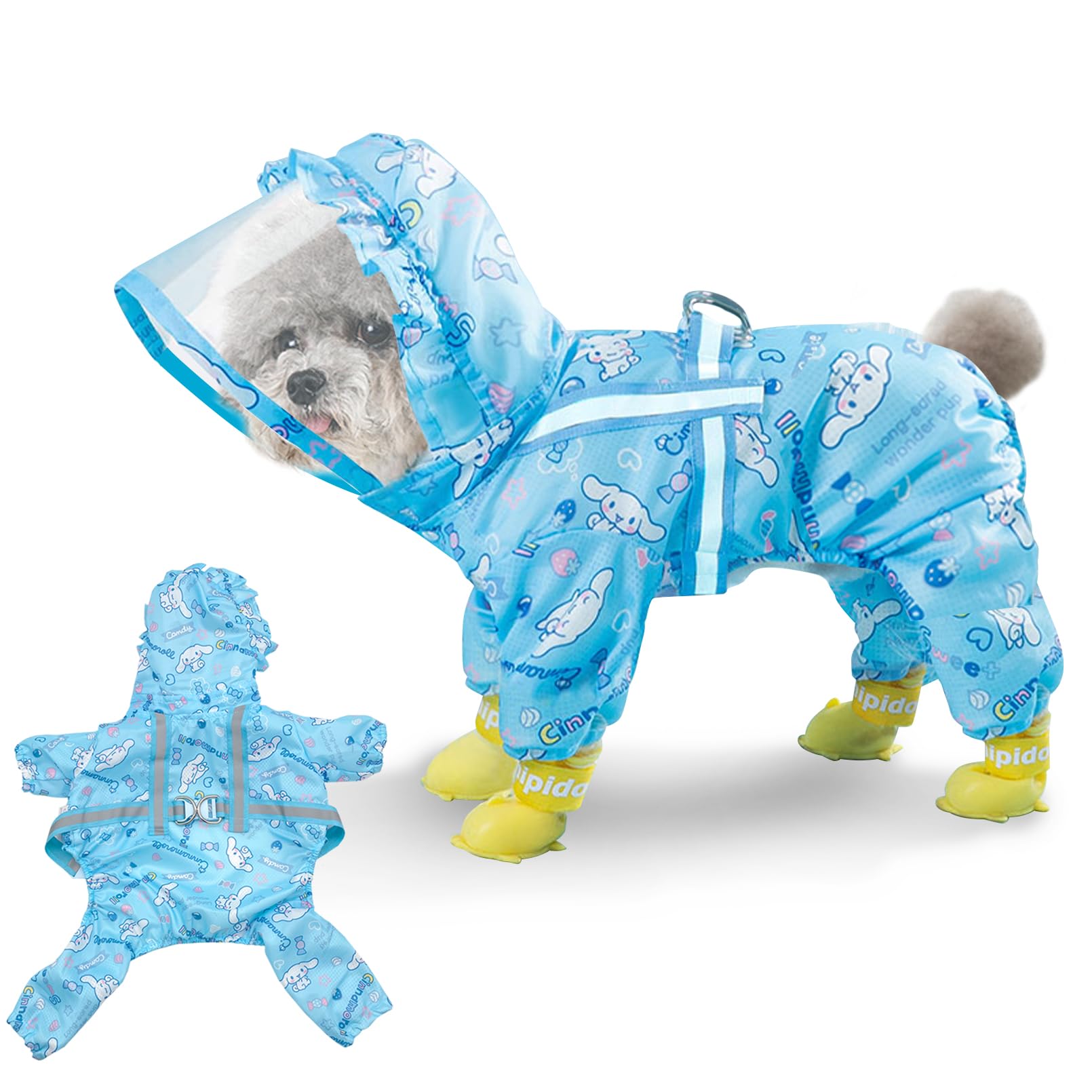 Waterproof Dog Raincoat with Hood - Adjustable 4-Leg Design & Reflective Leash Hole | Lightweight Outdoor Rain Poncho for Small & Medium Dogs (Blue, X-Large) | Perfect for Walking, Hiking & Rainy Day Adventures