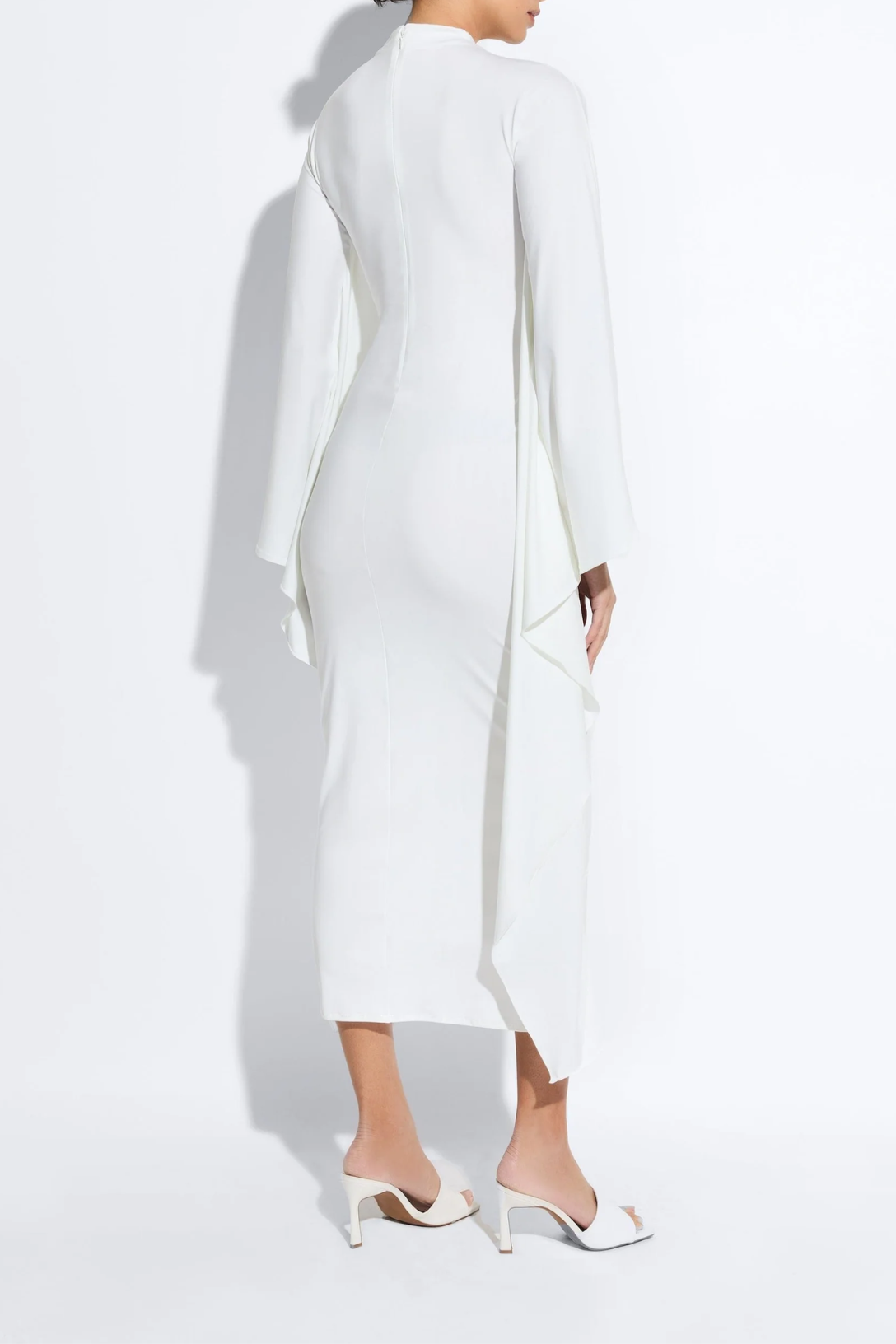 Elegant Batwing Sleeve Mock Neck Jersey Gown - Optic White | Comfortable & Stylish Midi Dress for Casual Wear, Evening Parties & Special Occasions