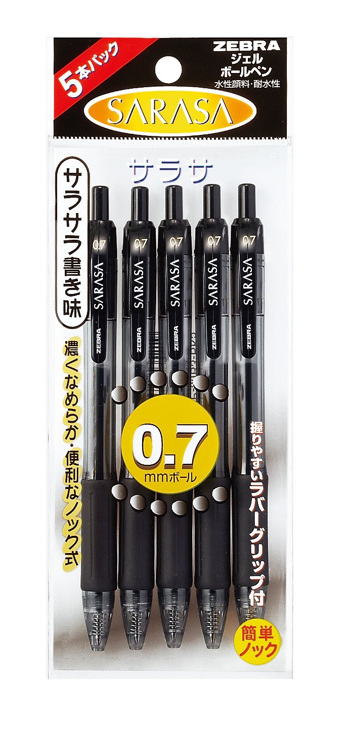 ZEBRA Sarasa Gel Ballpoint Pen 0.7mm - Black Ink, 5-Pack (P-JJB3-BK5) | Smooth Writing for Office, School & Note Taking
