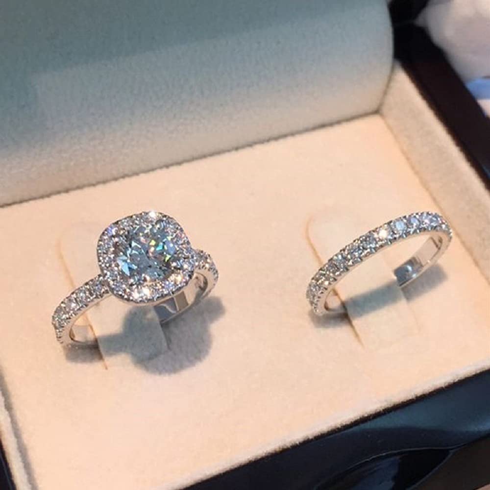 LTCXCXCD Square Inlaid Zircon Couple Rings Set - Elegant Engagement & Wedding Bands for Women - Perfect for Proposals, Anniversaries and Romantic Occasions (Size 7)