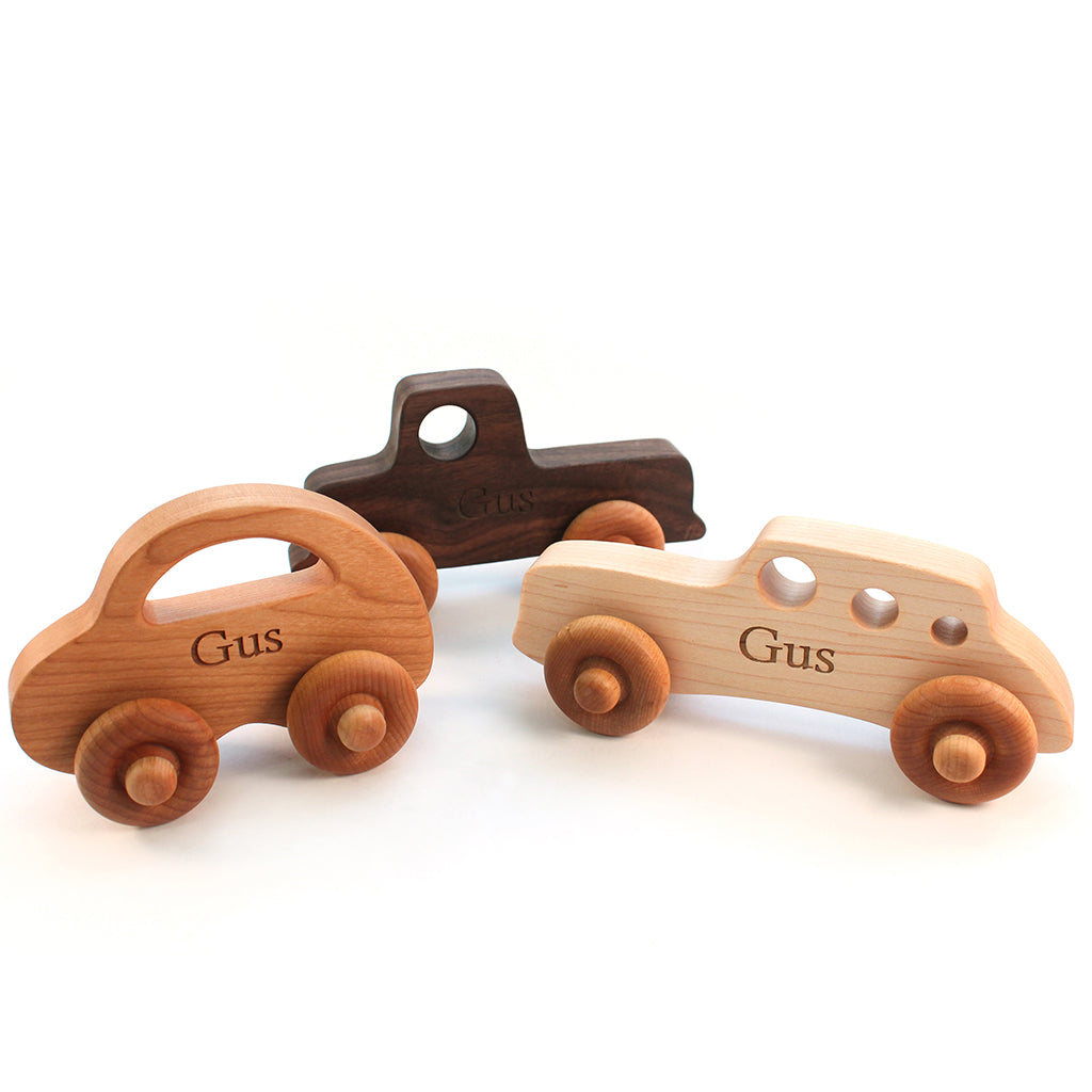 Premium Set of 3 Natural Wooden Toy Cars for Kids - Eco-Friendly Push & Pull Vehicles for Toddlers - Perfect for Birthday Gifts, Nursery Decor & Pretend Play