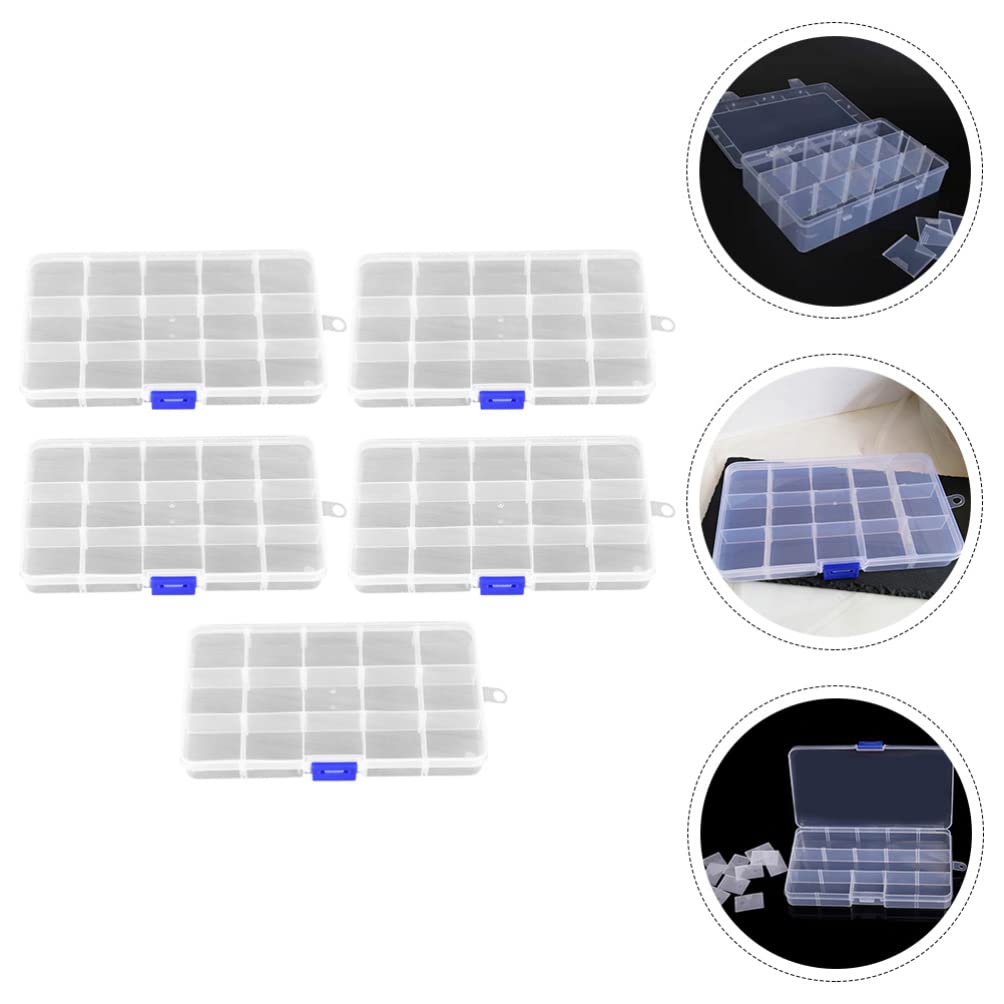 5-Piece Clear Plastic Storage Box Set with Grids - Small Parts Organizer for Tools, Crafts & DIY Supplies - Perfect for Home, Office & Workshop Organization