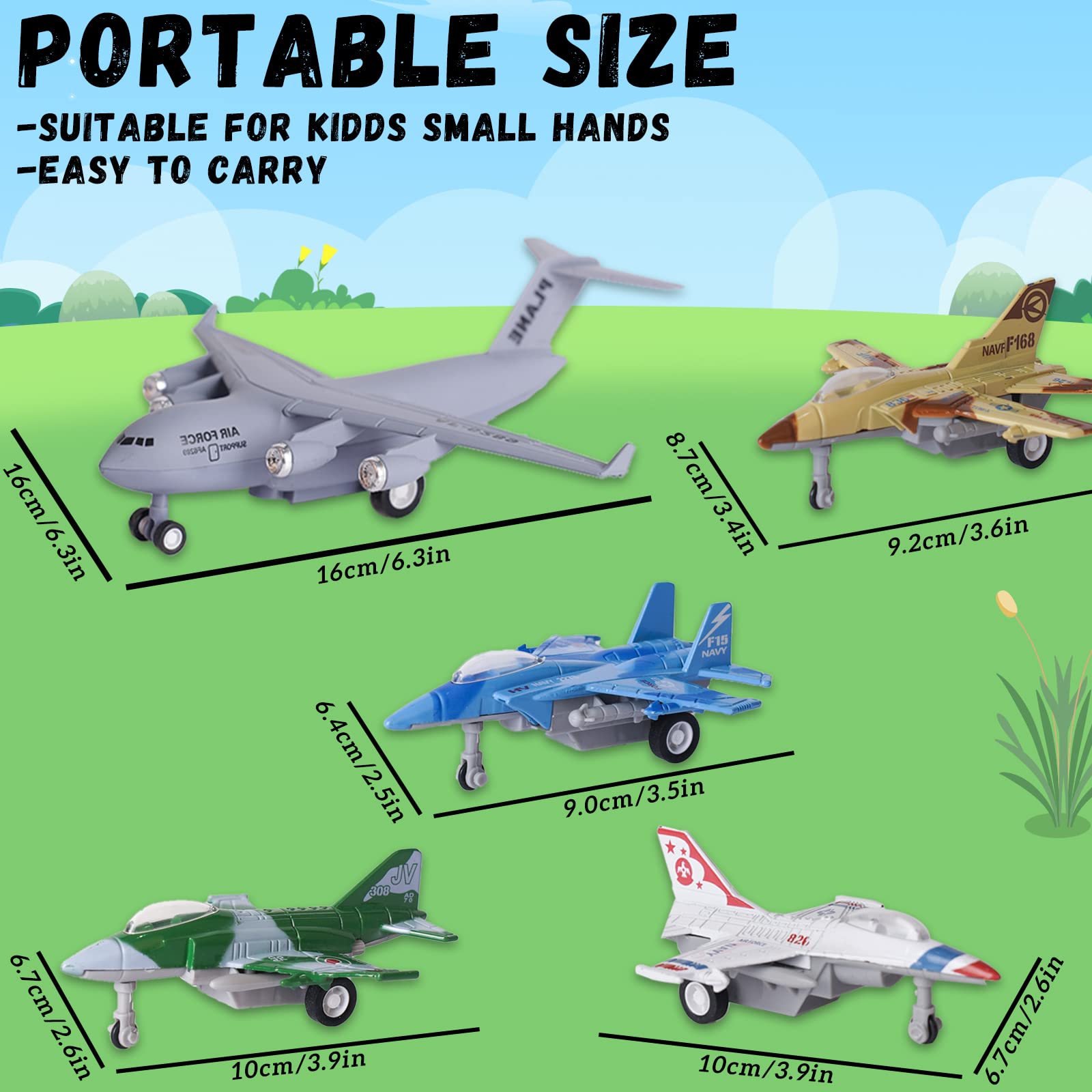 5 Pack Army Airplane Toys Set - Military Fighter Jet Die Cast Metal Aircraft Model, Pull Back Action Play Vehicles for Kids Boys & Girls Ages 3+ | Perfect for Birthday Gifts, Collectors & War-Themed Playtime