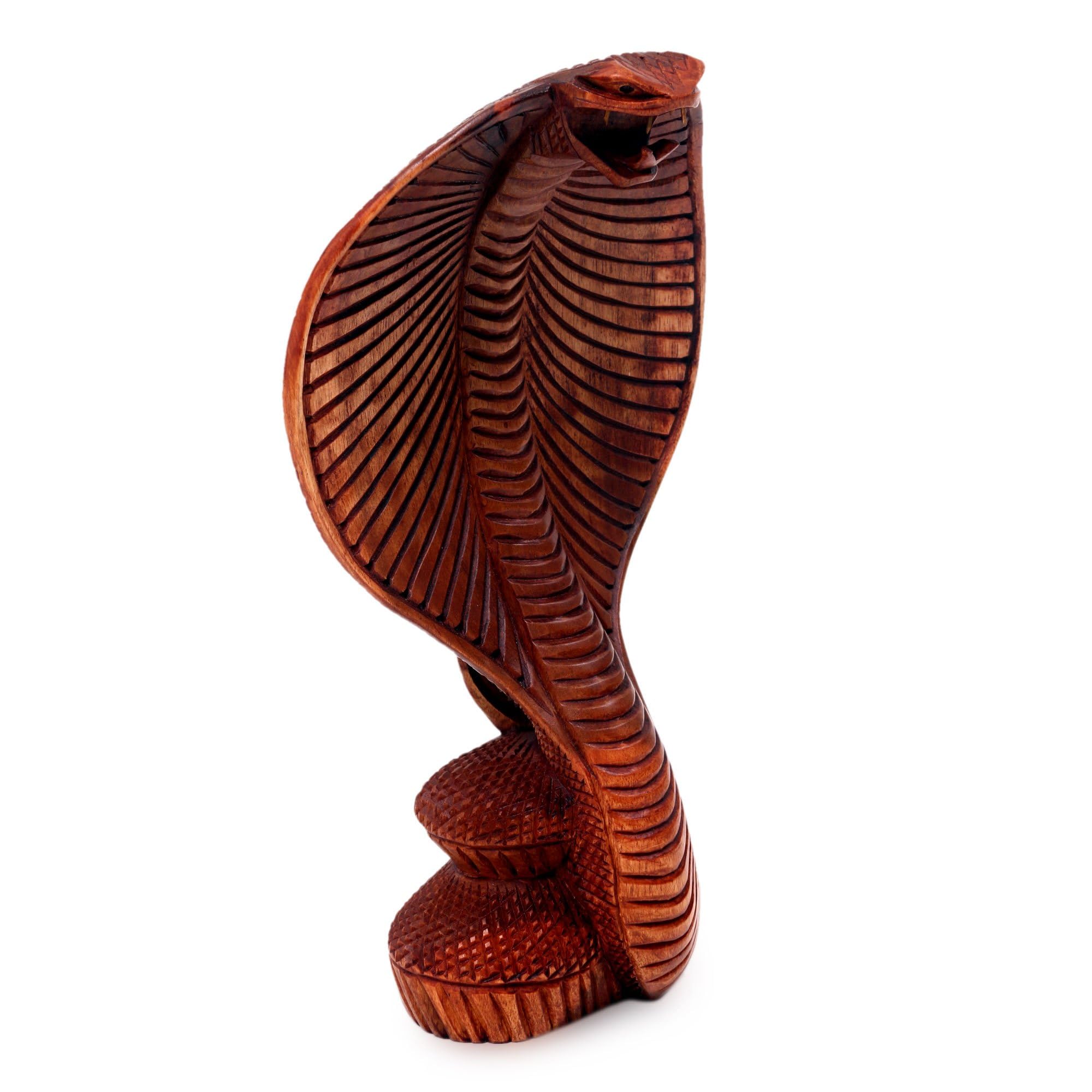 Hand Carved Natural Wood Snake Sculpture - 9.75