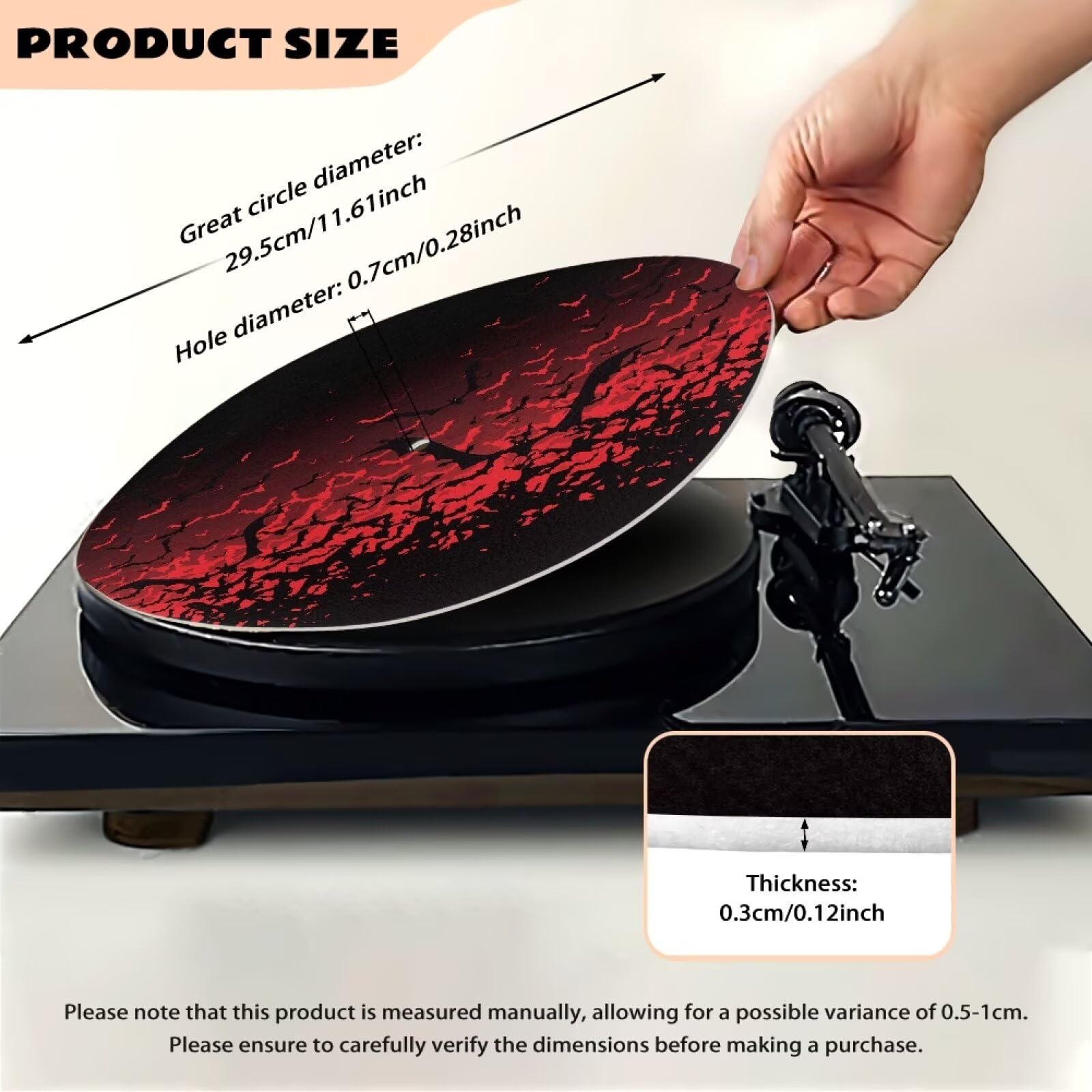 Halloween Bats Red Slipmat - Anti-Static & Anti-Slip Turntable Mat for Vinyl Record Players - Large Rubber Turntable Accessory for DJs & Music Lovers - Perfect for Halloween Parties & Music Studio Decor
