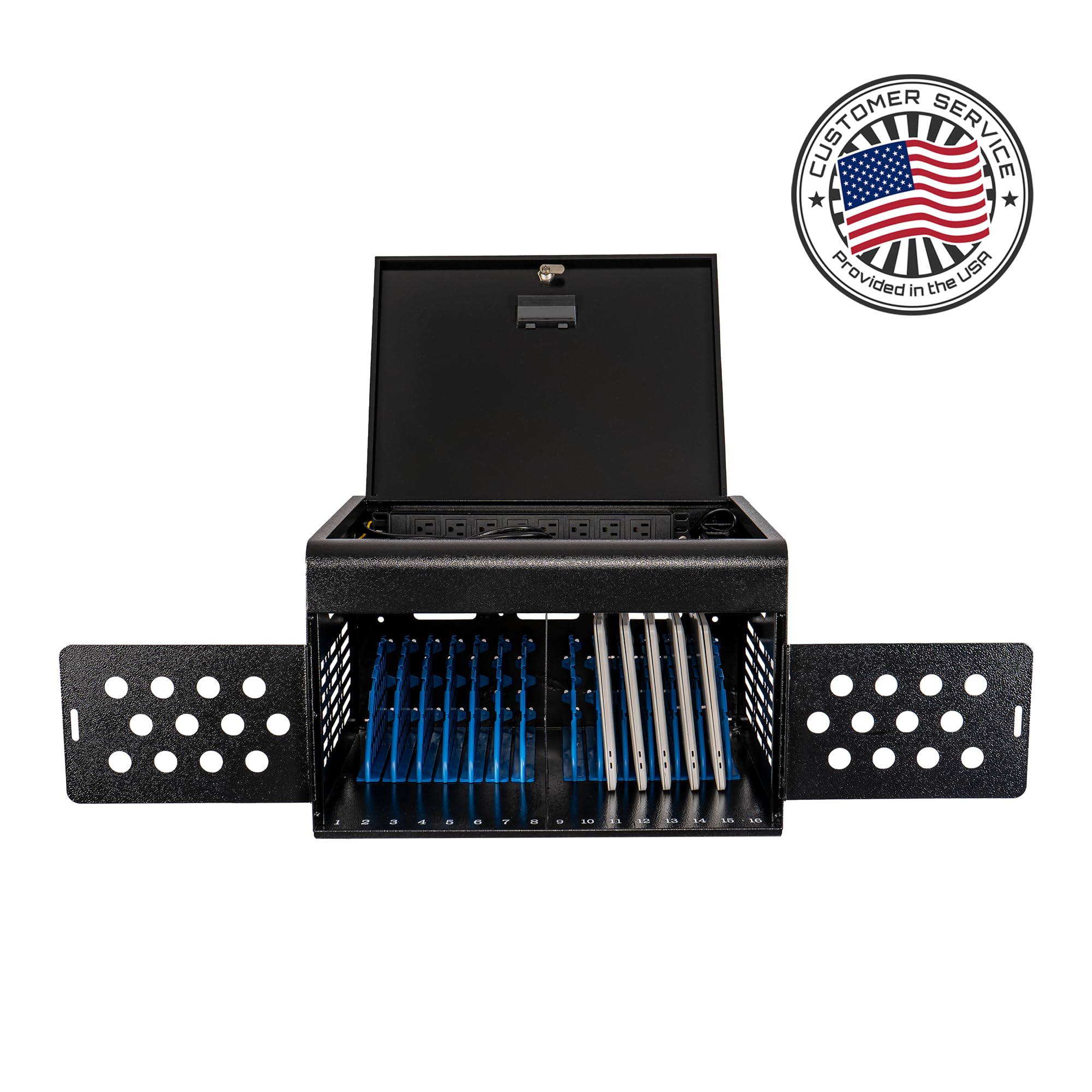 16-Device Secure Tablet & Laptop Charging Station - Heavy Duty Metal Charging Cart for Classroom with Cable Management | Organizes Chromebooks, iPads & Devices | Ideal for Schools, Libraries & Offices (Black)