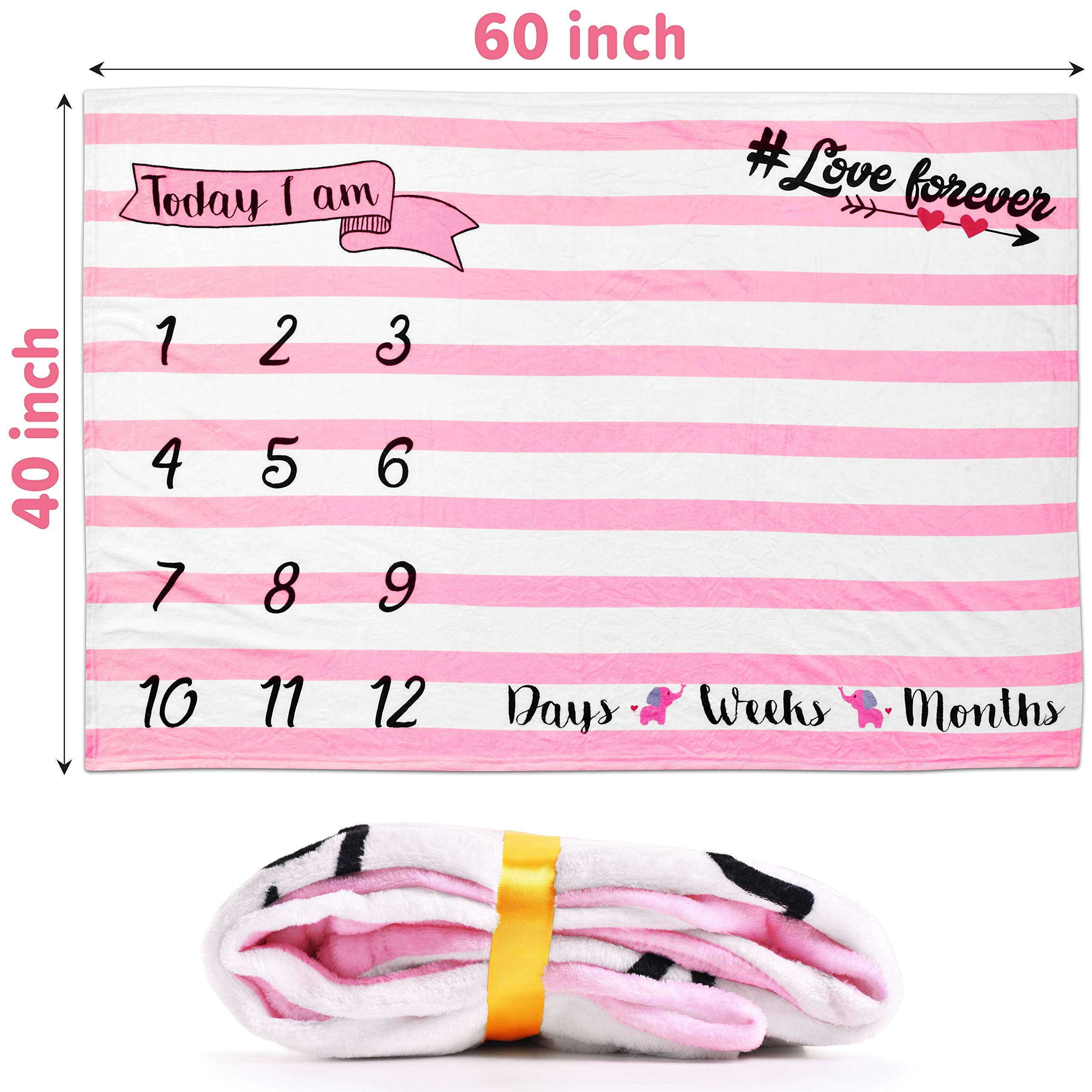 Blue & Pink Baby Monthly Milestone Blanket Set with Memory Book & 28 Stickers - Newborn Photo Props, First Year Keepsake, Baby Shower Gift for Boys & Girls