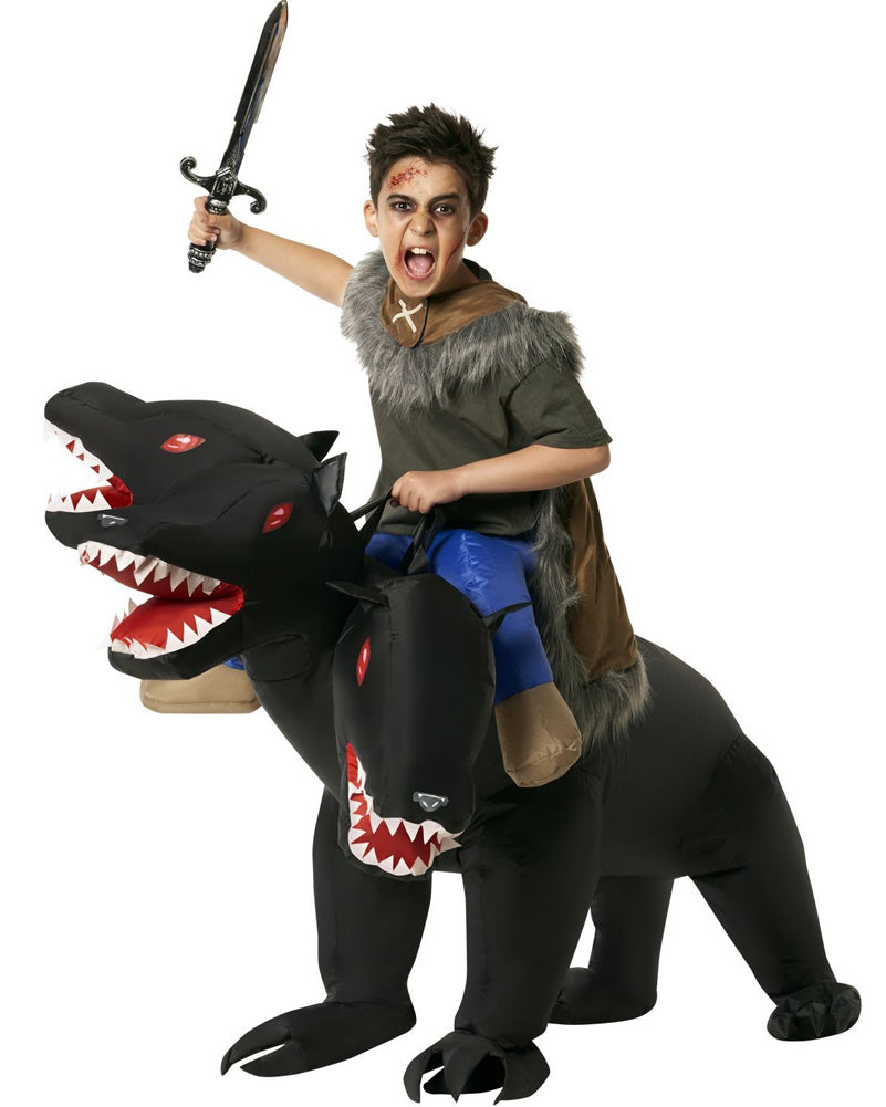Inflatable 3-Headed Dog Ride-On Costume for Kids - Halloween Pet Costume, Cosplay, and Party Dress-Up Fun