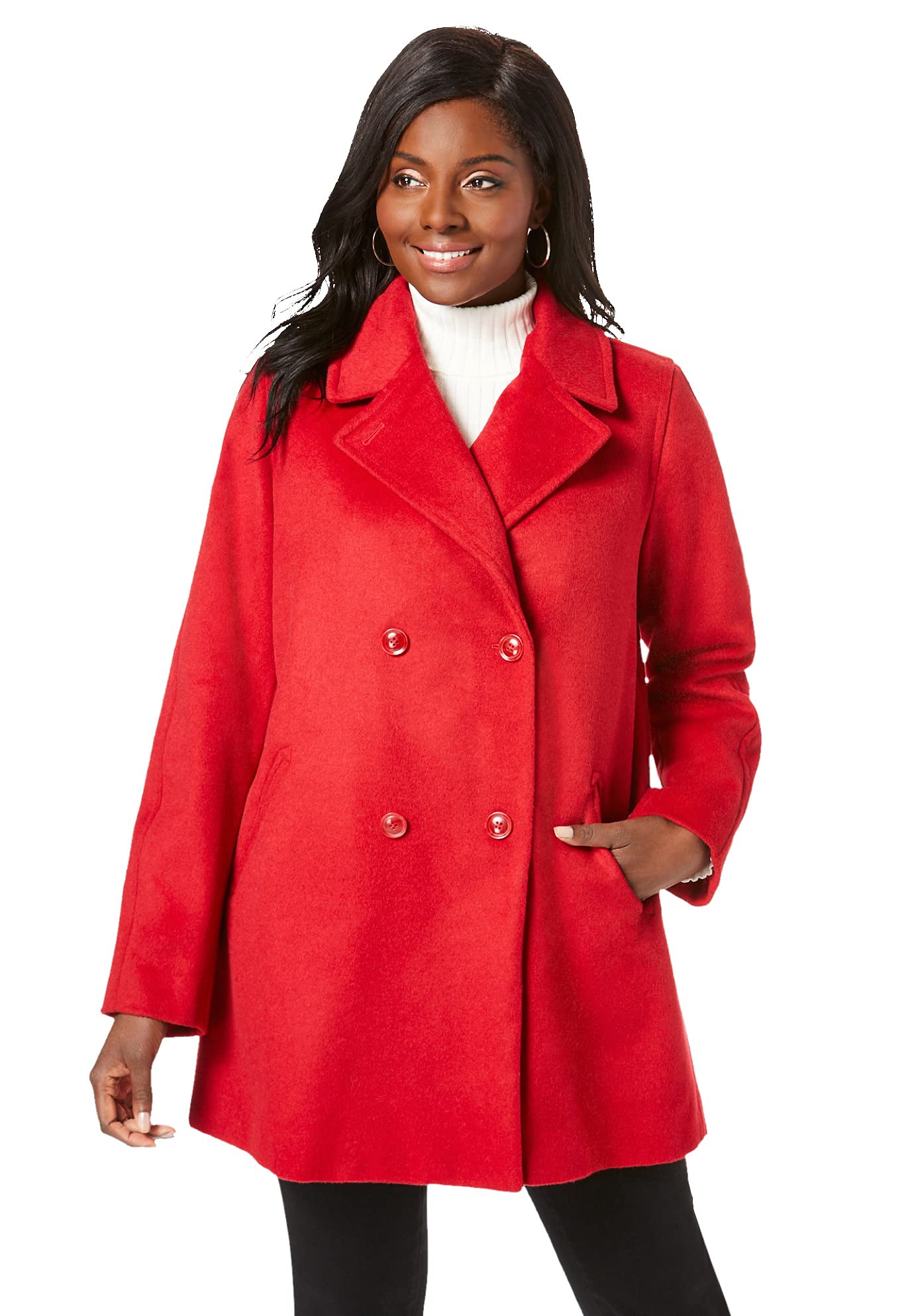 Jessica London Women's Plus Size A-Line Wool Peacoat Coat - Warm Winter Outerwear for Curvy Women - Perfect for Office, Dating & Formal Occasions