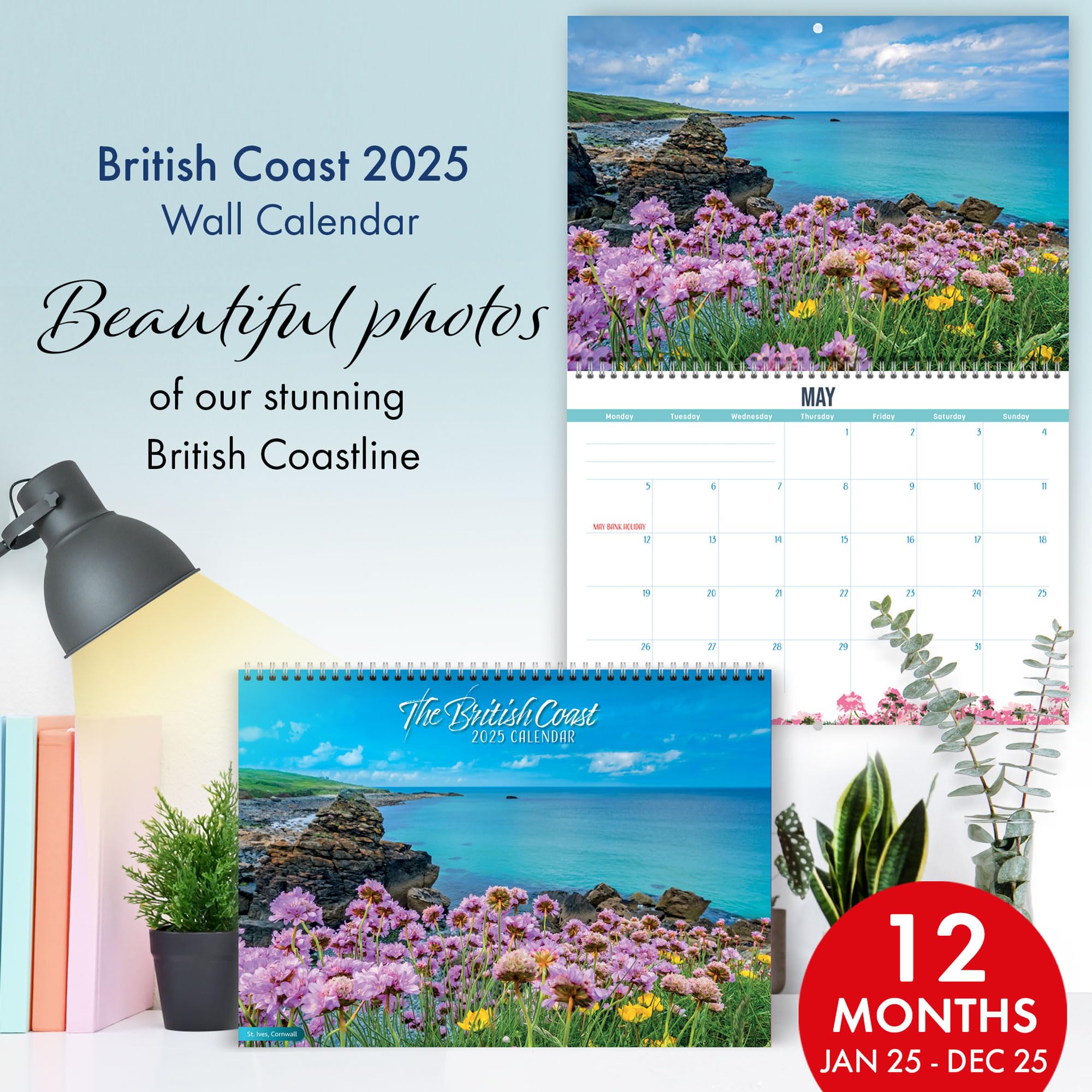 2025 British Coast Wall Calendar - Stunning Scenery of the British Isles | Spiral Bound Monthly View | Home & Office Decor | Perfect Gift for Travel Lovers