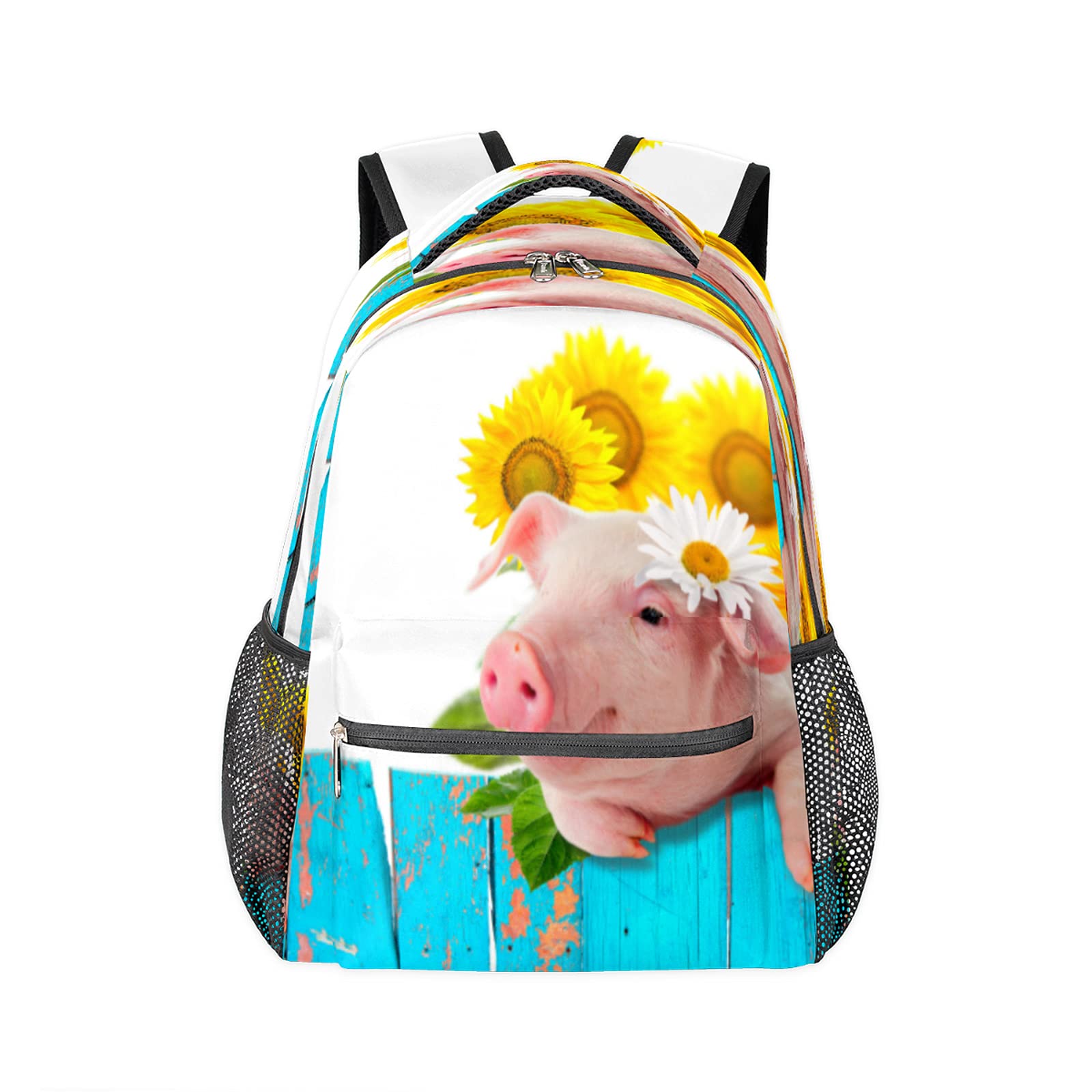 Funny Pig & Sunflower Laptop Backpack - Waterproof College School Bookbag for Women & Men - Perfect for Travel, Hiking, Camping & Daily Commute