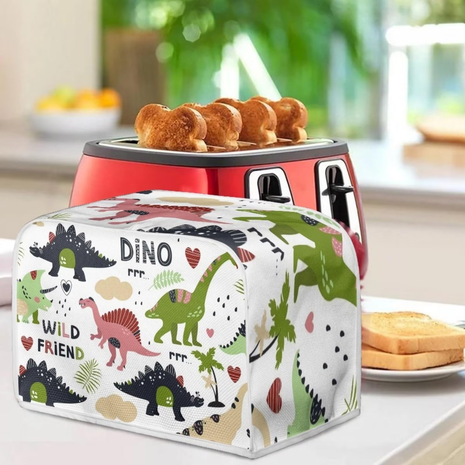 Cute Cartoon Dinosaur Toaster Cover for 4-Slice Toaster - Kitchen Appliance Dustproof Protector, Decorative Bread Maker Cover - Perfect Gift for Women & Home Decor | Ideal for Kitchen, Dining Room & Housewarming Gifts