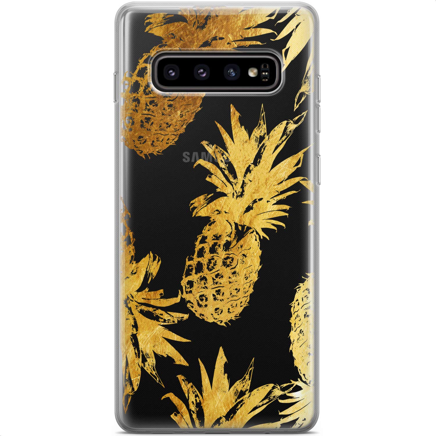 Premium Slim Gold Pineapple Pattern Flexible Silicone TPU Phone Case for Samsung Galaxy S24/S23 Ultra/S22 5G Plus/S21 FE/S20/S10 - Lightweight Protective Cover with Abstract Art Design - Perfect for Everyday Use, Travel & Fashion Accessory