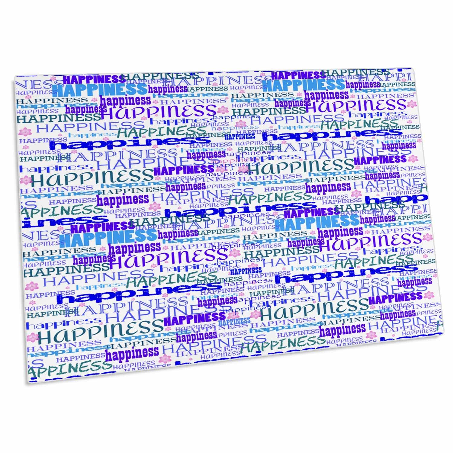 3D Printed Blue and Teal Happiness Typography Desk Pad Place Mats - Non-Slip Office or Home Dining Table Decor (Set of 4) - Perfect for Workstations, Kitchen Tables, and Gift Giving