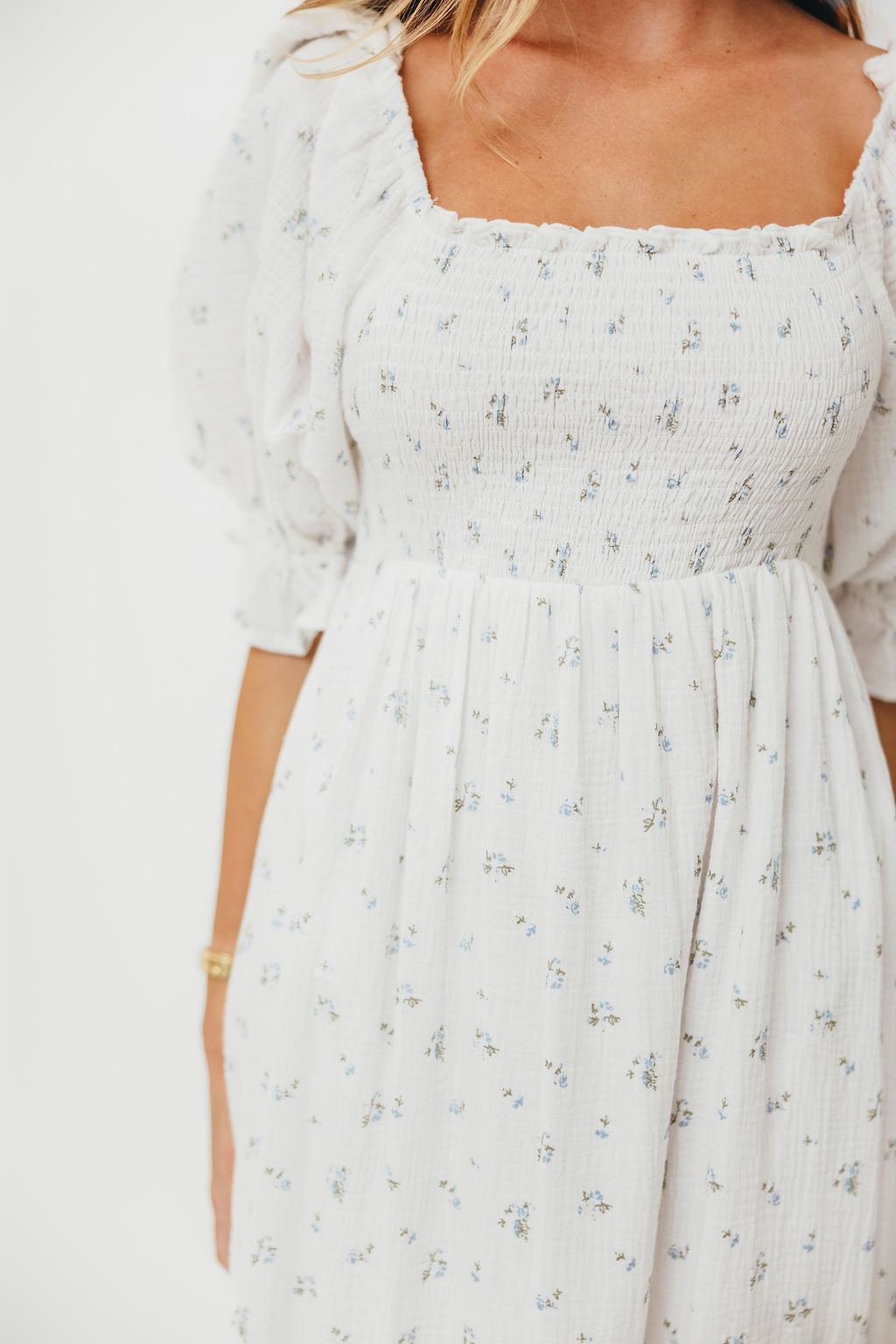 Livvy 100% Cotton Maxi Dress - Off White & Blue Floral Print, Women's Summer Beach Dress for Vacation, Party & Casual Wear