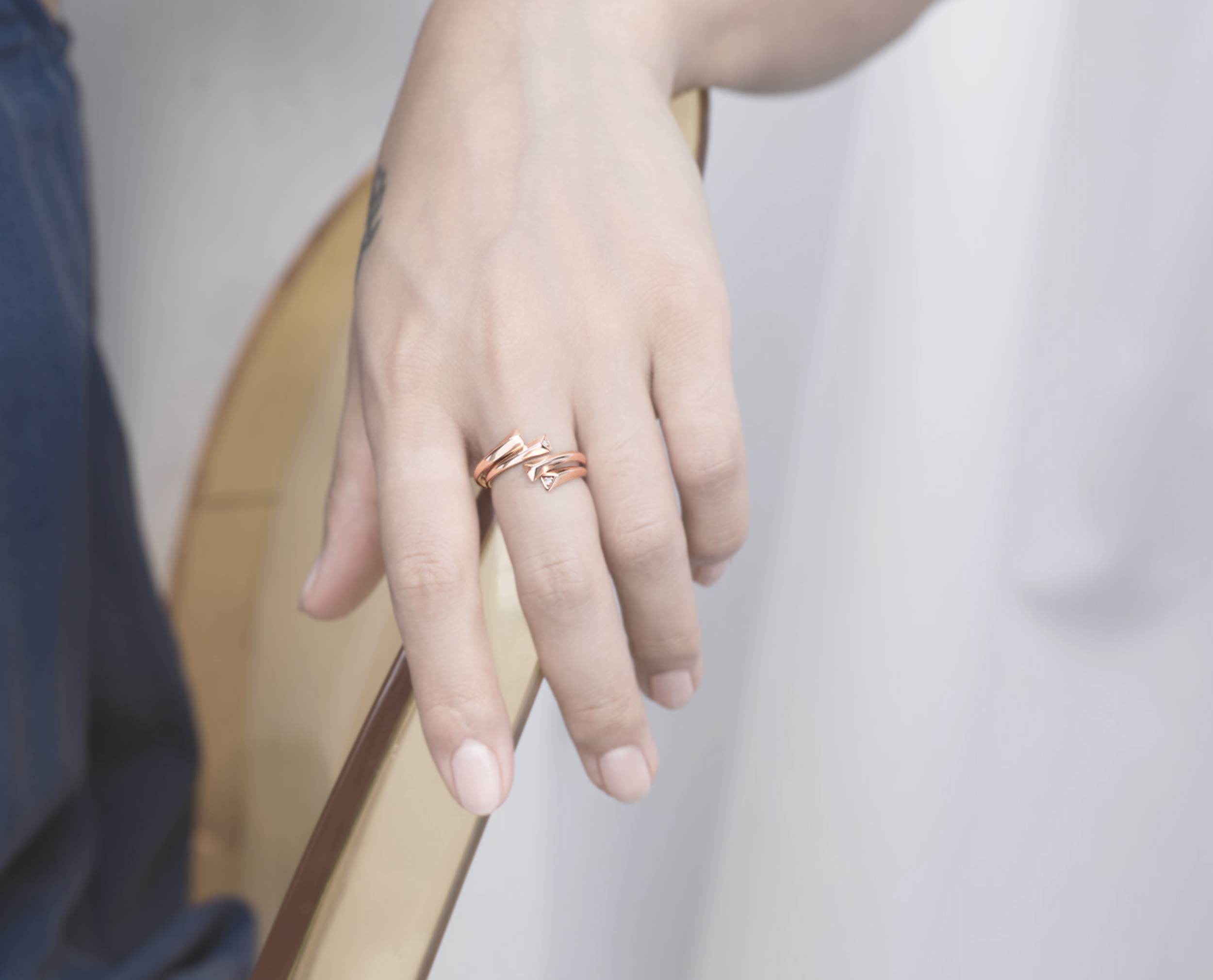 Majade 14K Rose Gold Two Stone Diamond Ring - Handmade Minimalist Bypass Engagement & Wedding Band for Women - Perfect for Proposals, Anniversaries, and Special Occasions