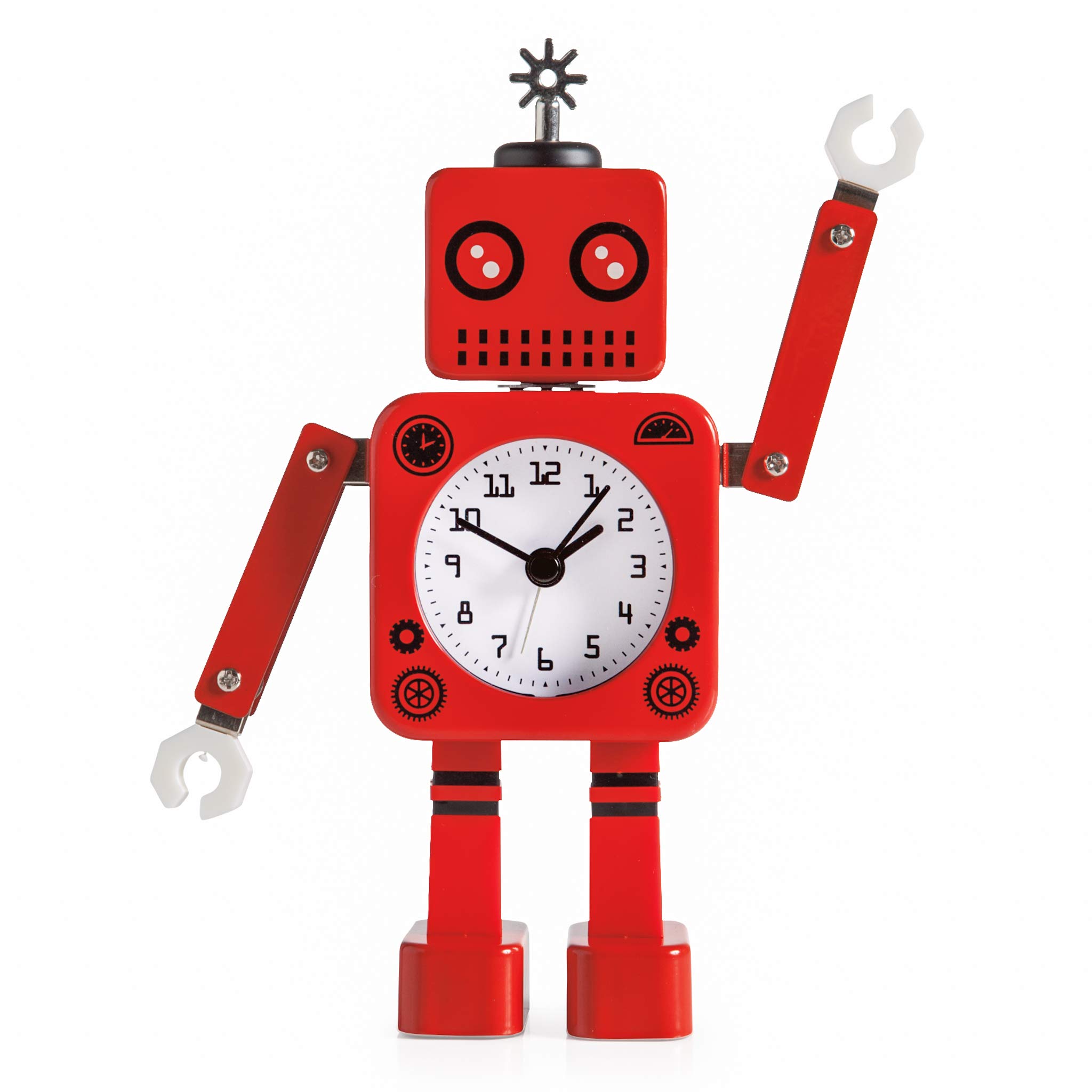 Torre & Tagus Futuristic Red Metal Robot Alarm Clock - Customizable Digital Timepiece for Bedroom, Office & Kids Room | Smart LED Display with Snooze Function