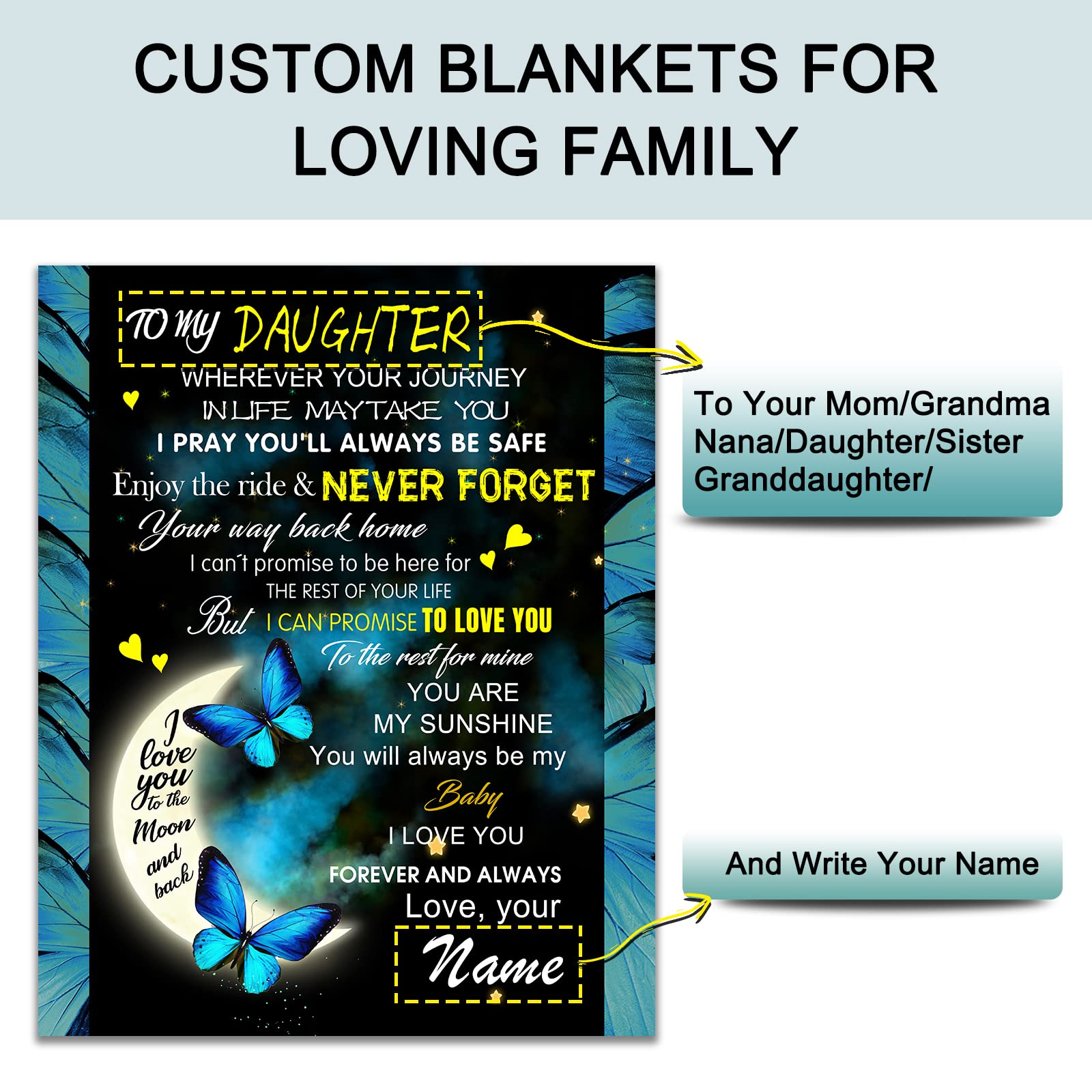 Personalized Daughter Blanket - Custom Letter Throw Blanket from Mom & Dad - Soft Fleece Blanket for Couch, Bed, Sofa - Perfect Mother's Day & Birthday Gift for Girls - Great for Snuggling, Home Decor & Special Occasions