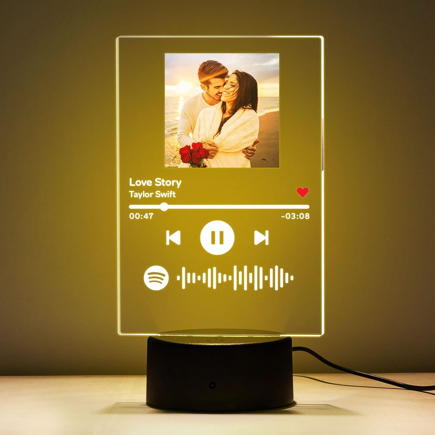 Custom Spotify Plaque Glass Art Night Light - Personalized Acrylic Song Album Cover Music Gift for Boyfriend, Girlfriend, Anniversary (White Double Light) - Perfect for Bedroom Decor, Romantic Gifts & Music Lover Presents