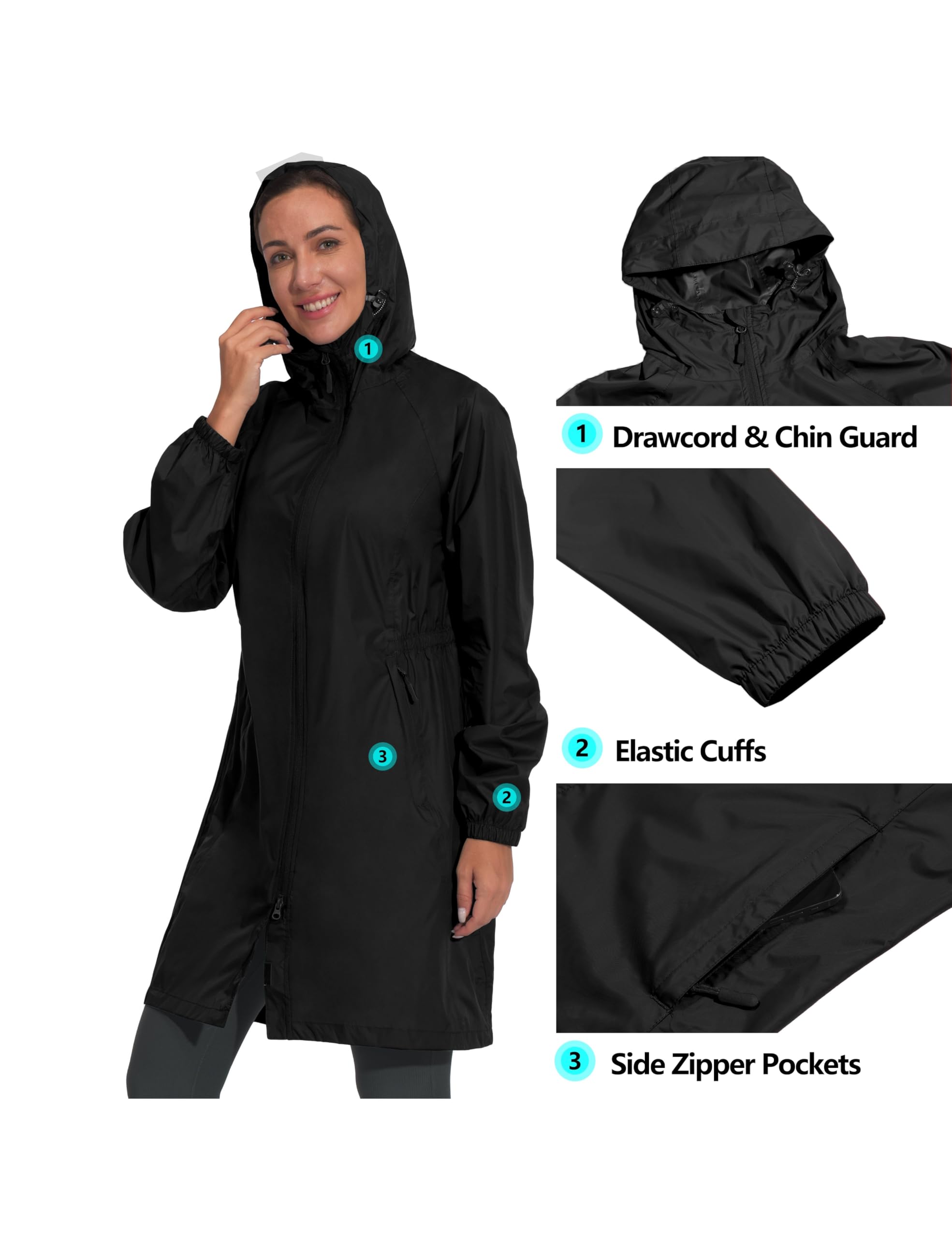 Mapamyumco Women's Ultra-Light Packable Waterproof Rain Jacket with Hood & Zipper Pockets - Perfect for Hiking, Travel & Outdoor Adventures