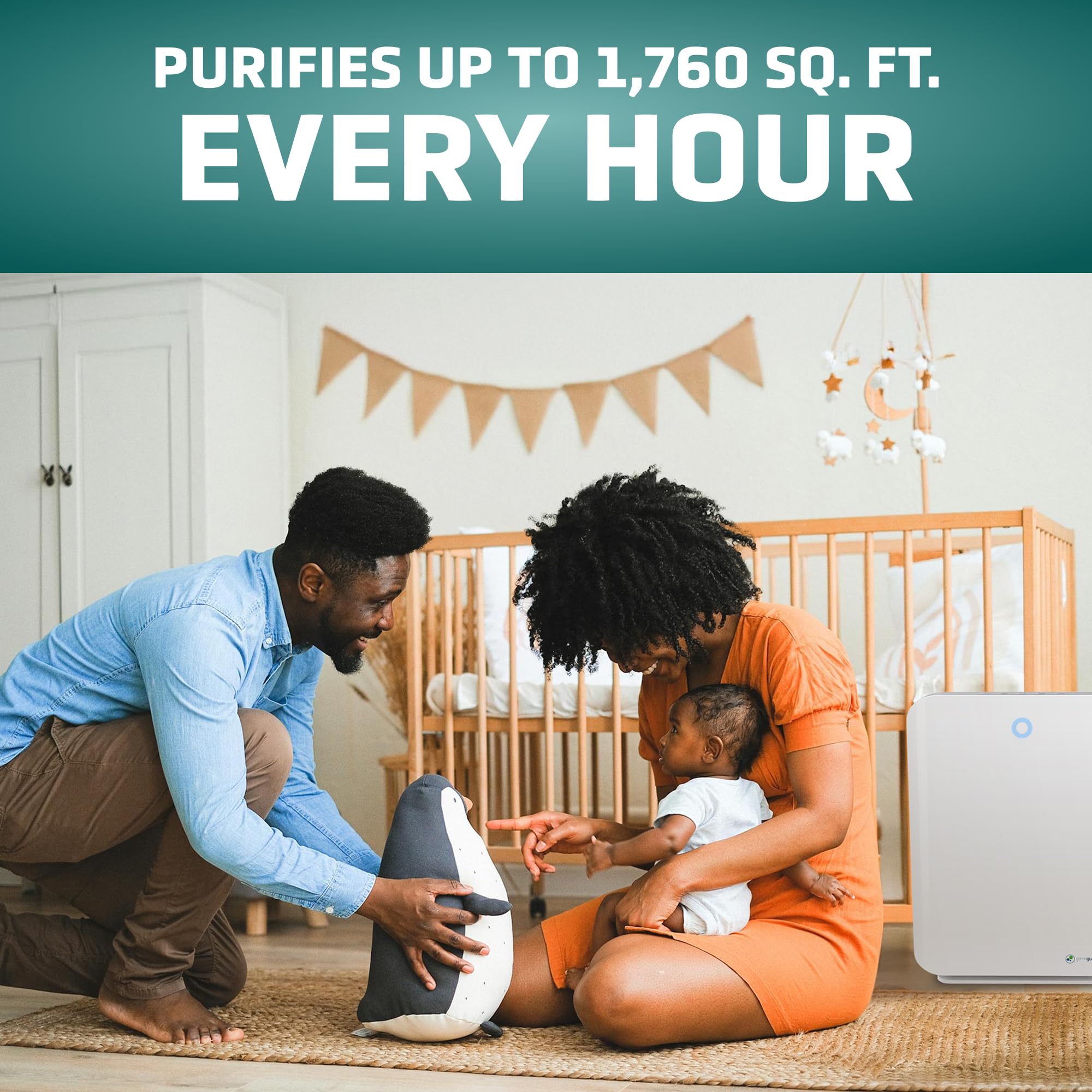 GermGuardian AC5900WCA HEPA Air Purifier for Home & Office - Covers Large Rooms up to 1760 Sq.Ft, UV-C Light Technology, Zero Ozone Verified, White - Perfect for Allergies, Pet Dander & Smoke Removal in Bedrooms, Living Rooms & Basements
