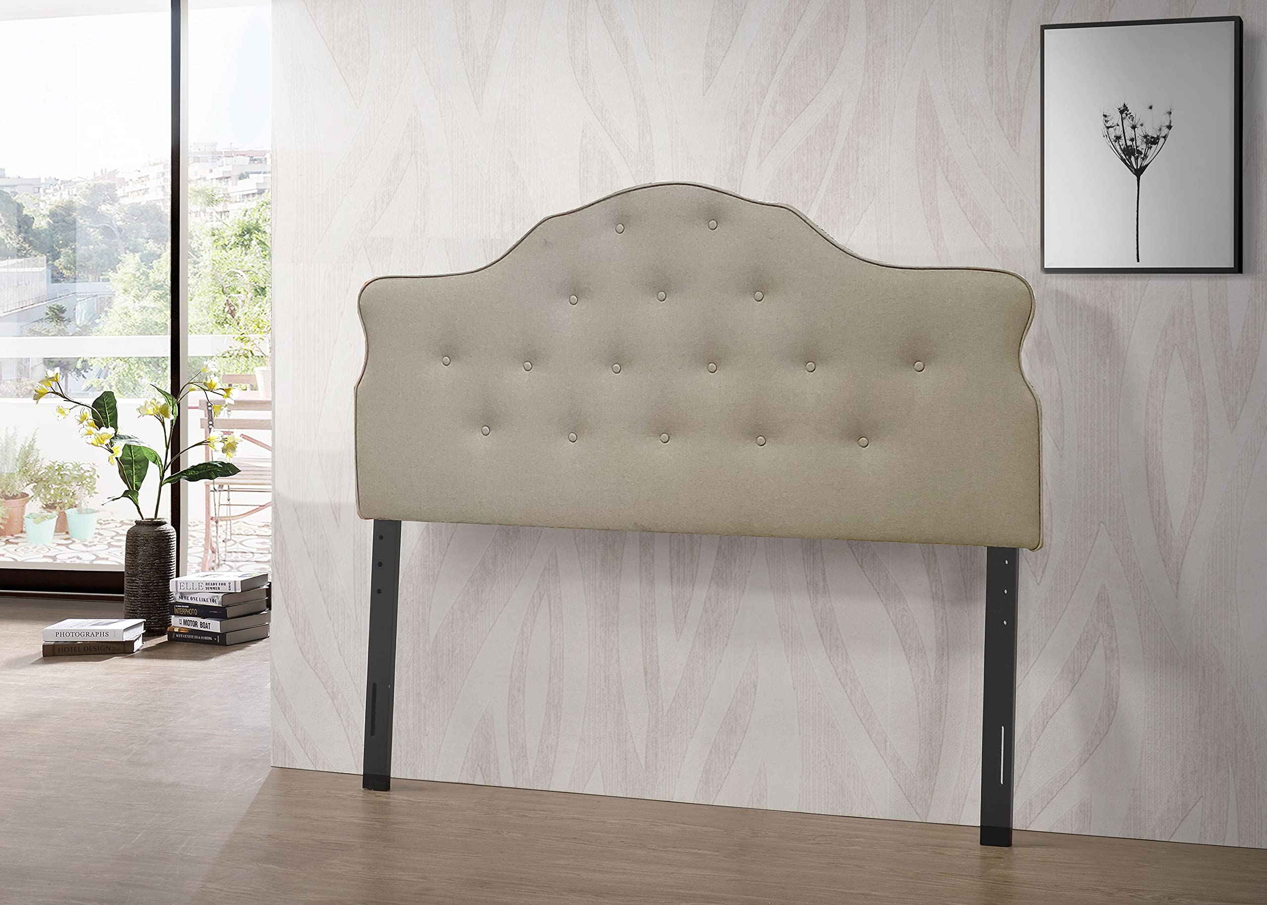 Bella E. Kenneth Upholstered Queen Size Headboard in Beige - Luxurious Bedroom Upgrade for Modern Home Decor