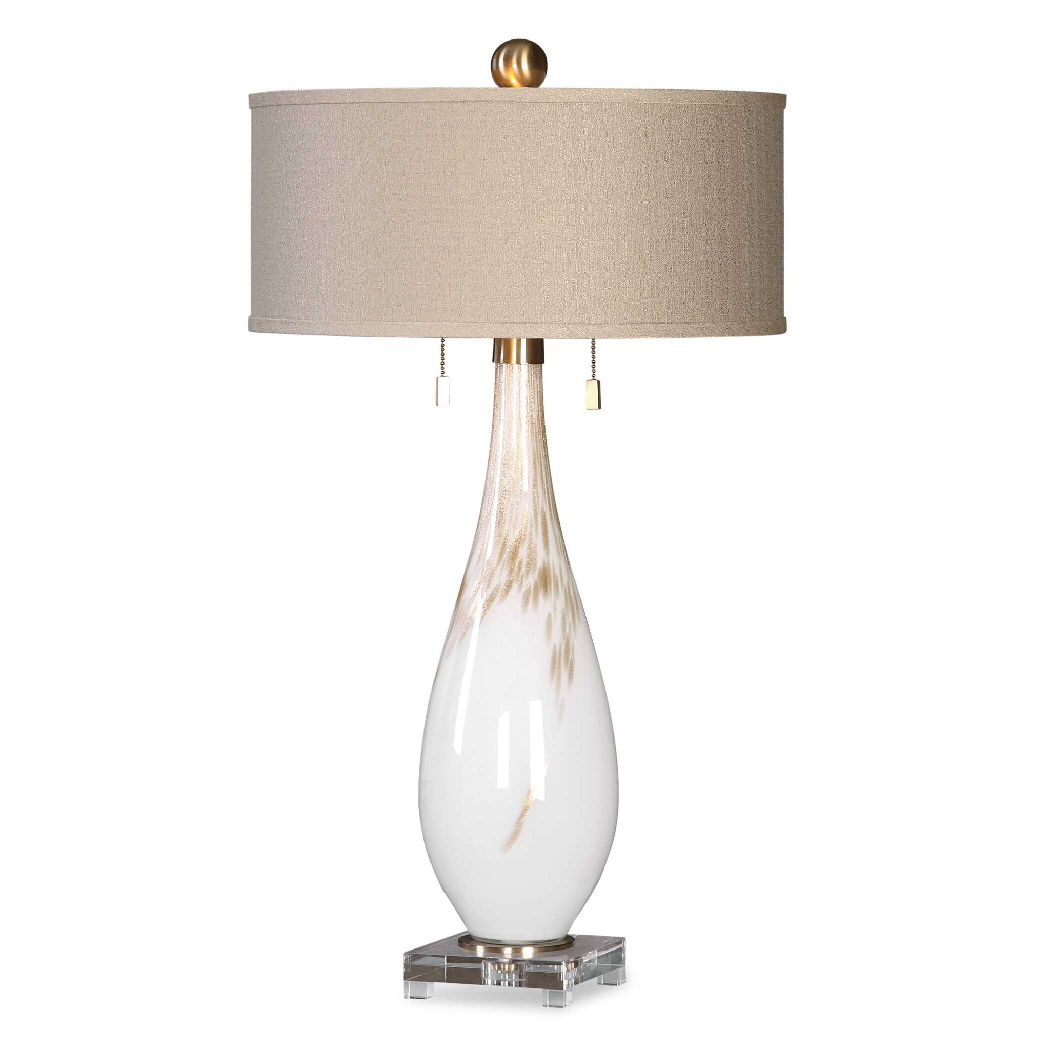 Cardoni Modern Glass Table Lamp - White, Elegant Home Decor for Living Room, Bedroom & Office - Perfect for Reading, Working & Relaxing
