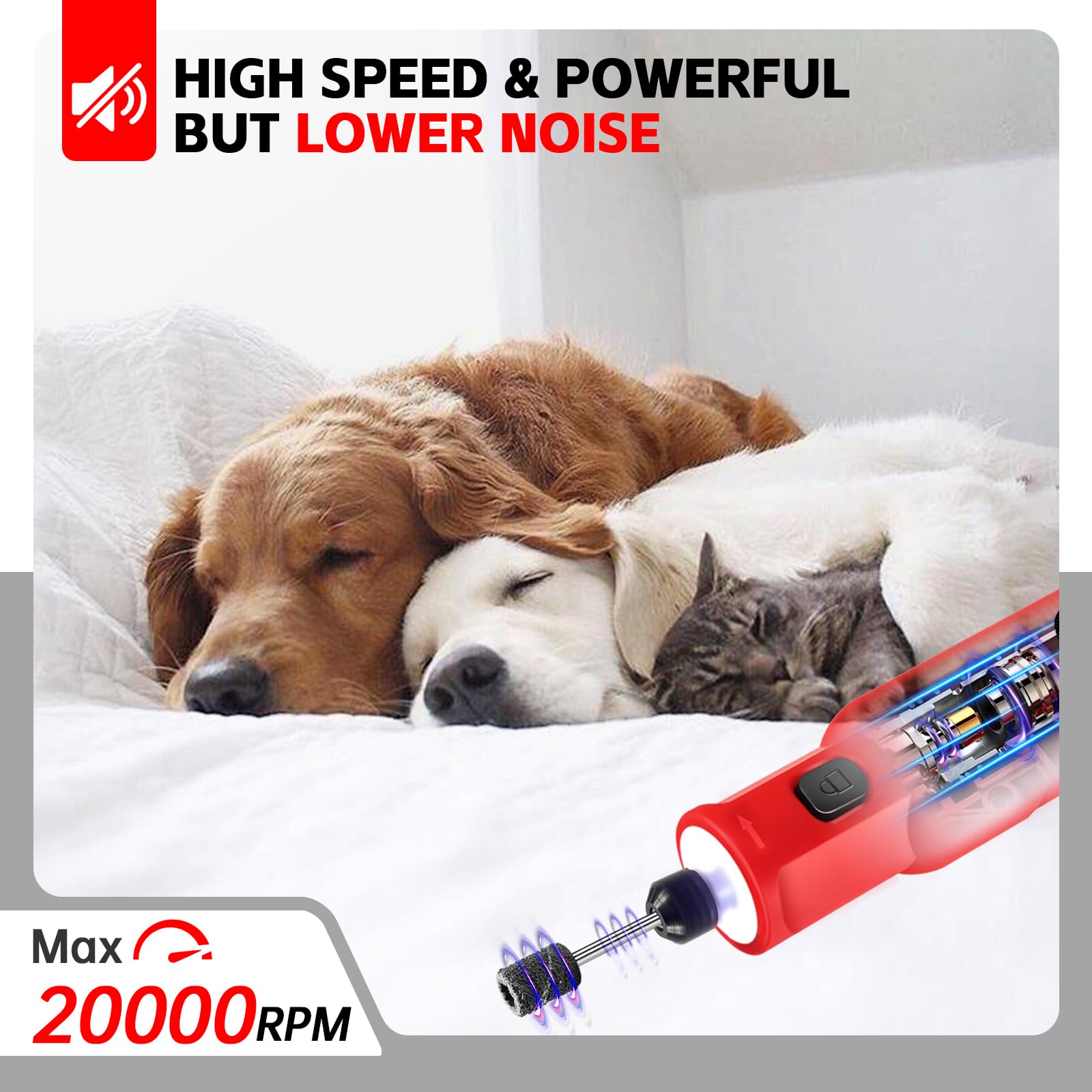 Upgraded Electric Dog Nail Grinder with LED Light - 5 Speed Rechargeable Pet Nail Trimmer for Dogs, Cats & Small Animals | 40 Accessories Kit | Gentle & Safe for Puppies, Kittens & Medium Pets | Perfect for Home Grooming & Professional Pet Care