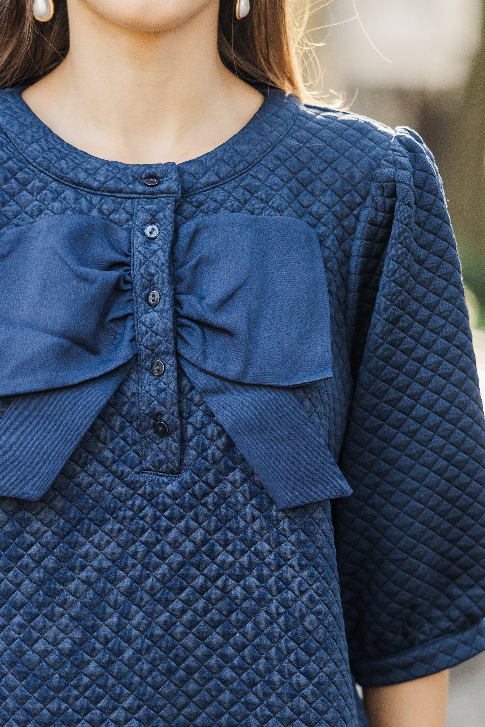 Navy Blue Textured Blouse for Women - Elegant Office Wear & Casual Outfit